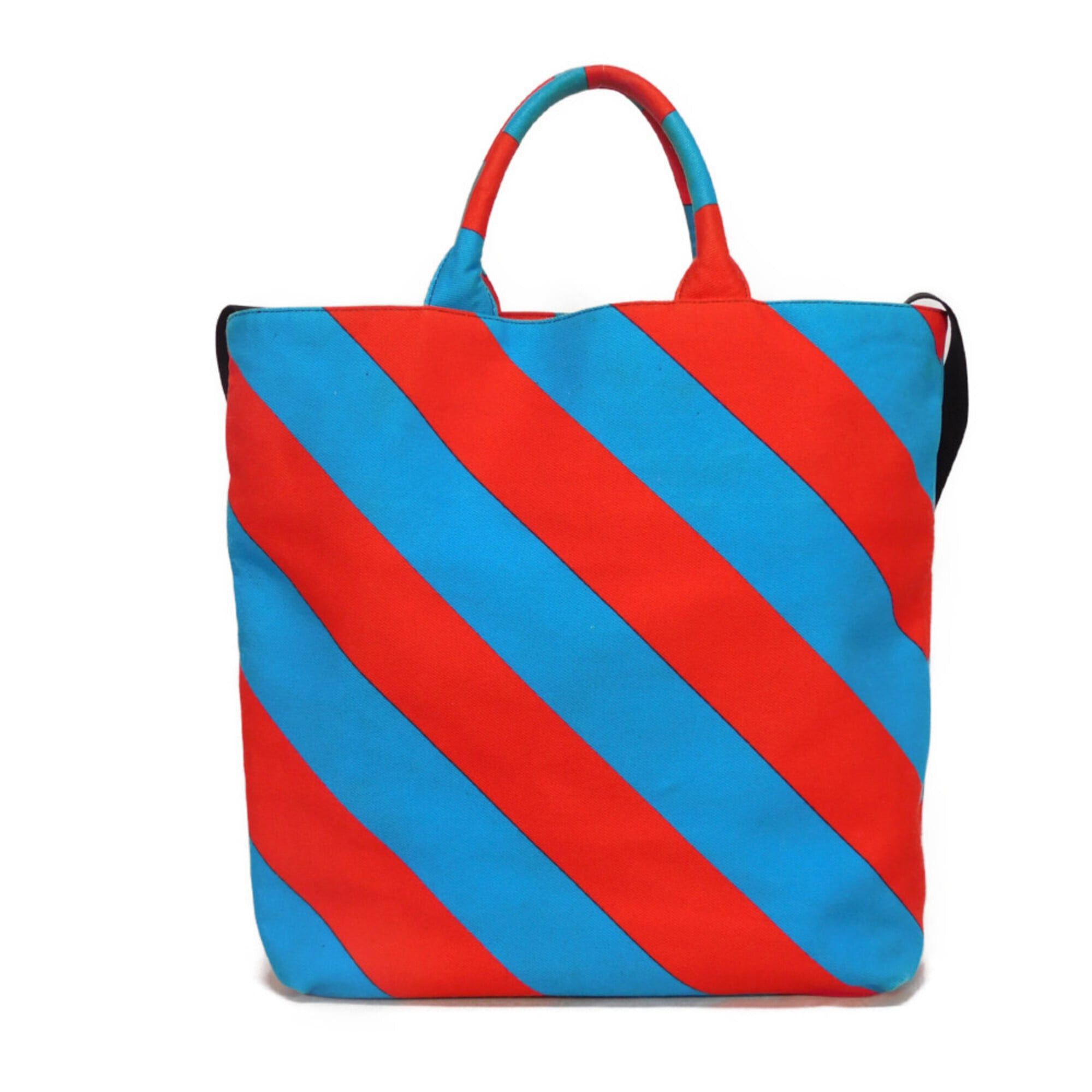 Miu Miu Miu Miu Miu Club Tote Bag, Bias Stripe, Red, Multicolor, 2-Way, Logo, Cotton, Blue, 5BG022 2EU0 F0GF4, Men's & Women's Size ONE SIZE - 3 Thumbnail