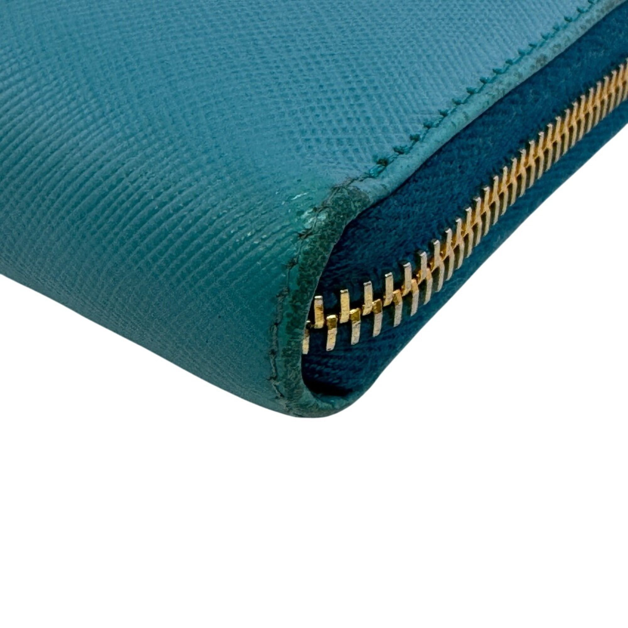 Prada PRADA Saffiano Leather Round Zip Wallet, Blue Size ONE SIZE - 4 Thumbnail