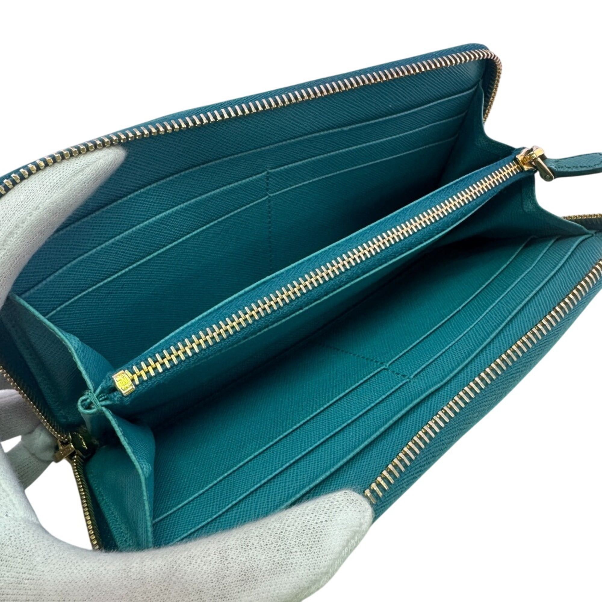 Prada PRADA Saffiano Leather Round Zip Wallet, Blue Size ONE SIZE - 8 Thumbnail