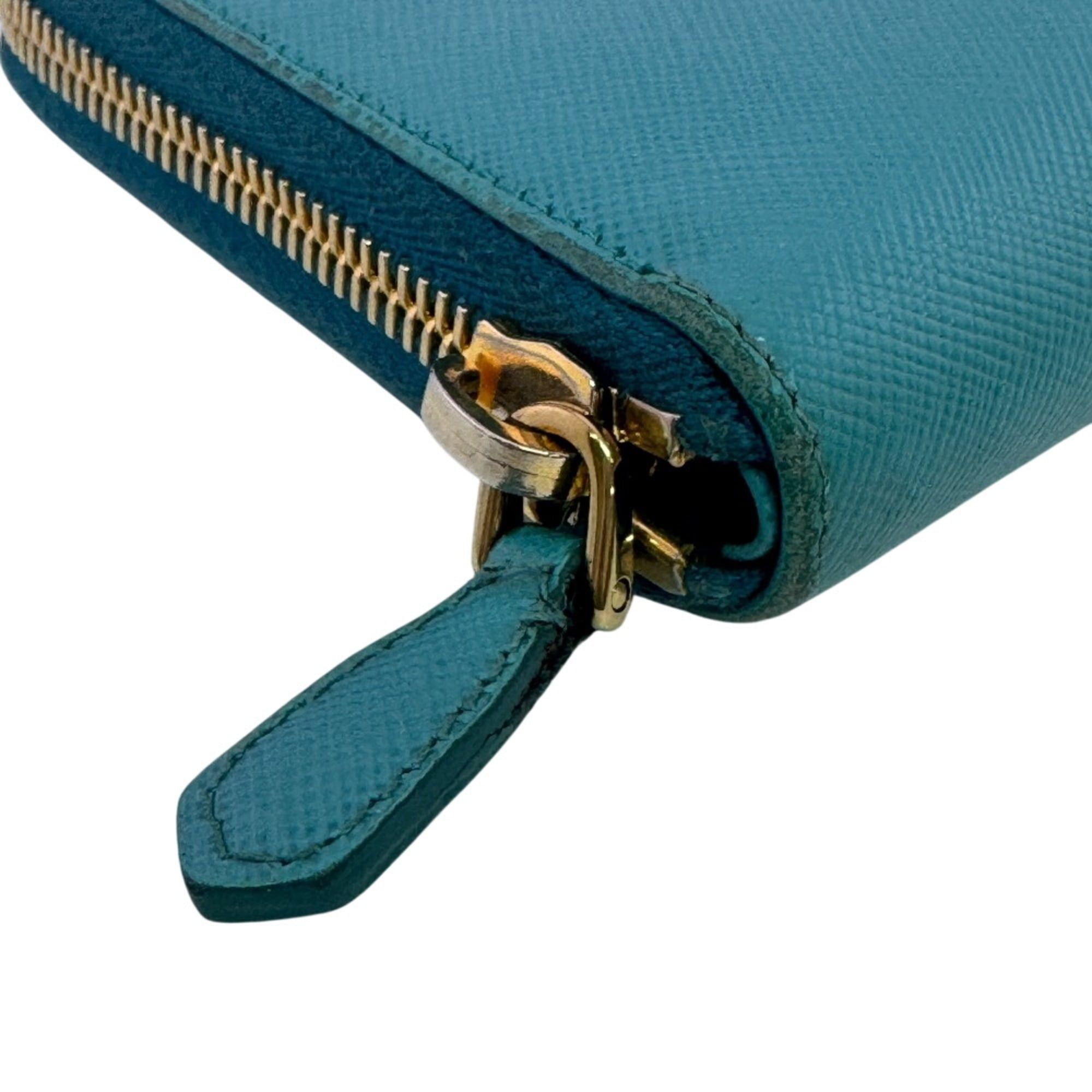 Prada PRADA Saffiano Leather Round Zip Wallet, Blue Size ONE SIZE - 3 Thumbnail