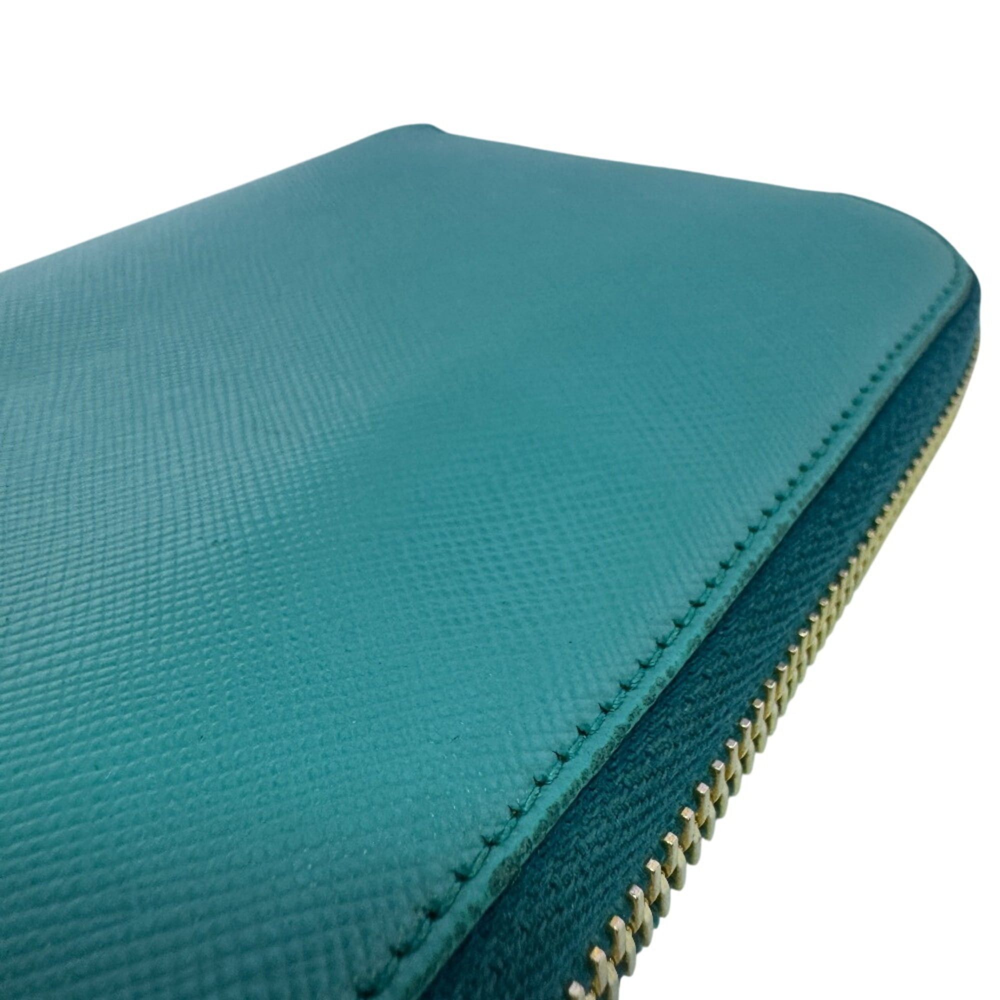 Prada PRADA Saffiano Leather Round Zip Wallet, Blue Size ONE SIZE - 6 Thumbnail