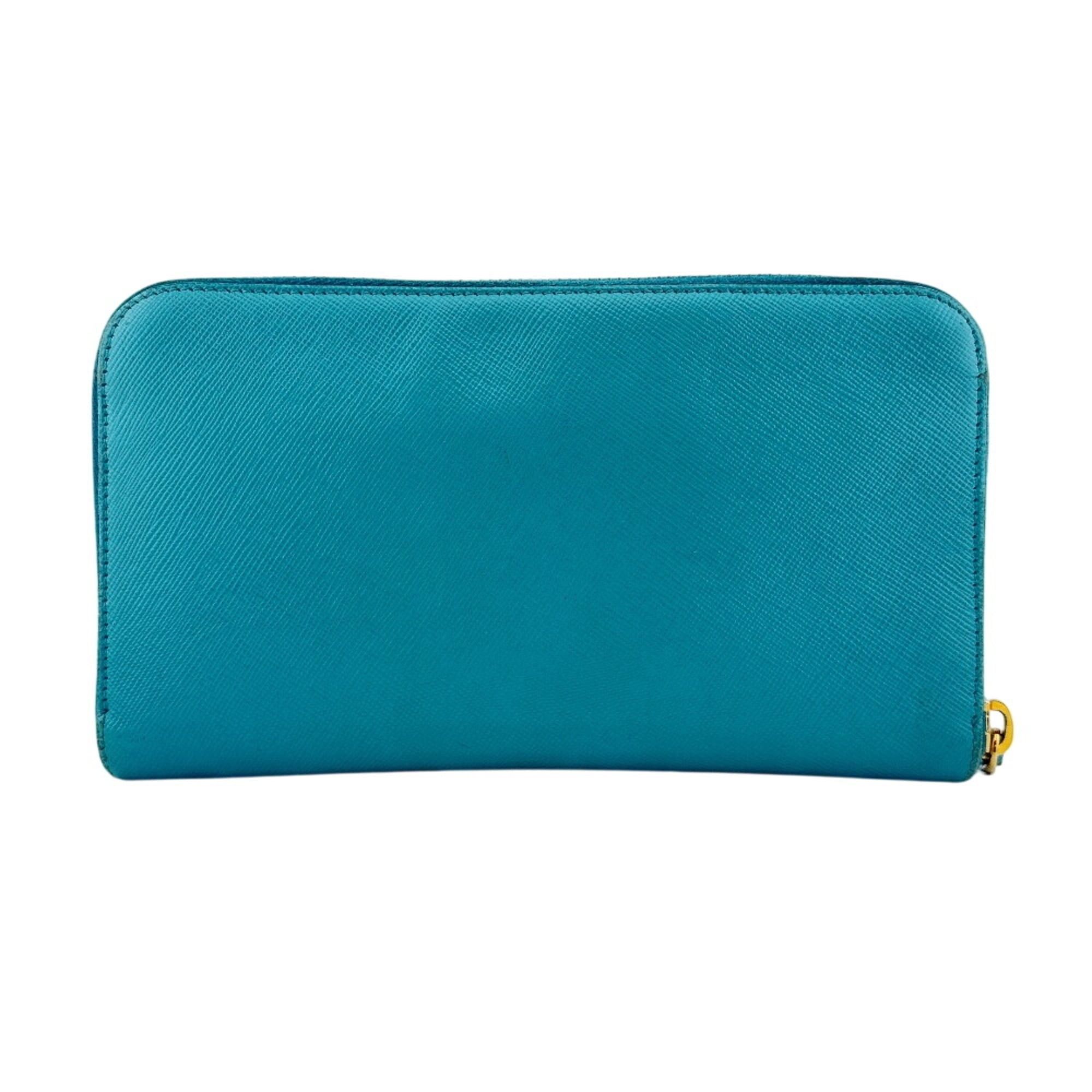 Prada PRADA Saffiano Leather Round Zip Wallet, Blue Size ONE SIZE - 2 Thumbnail
