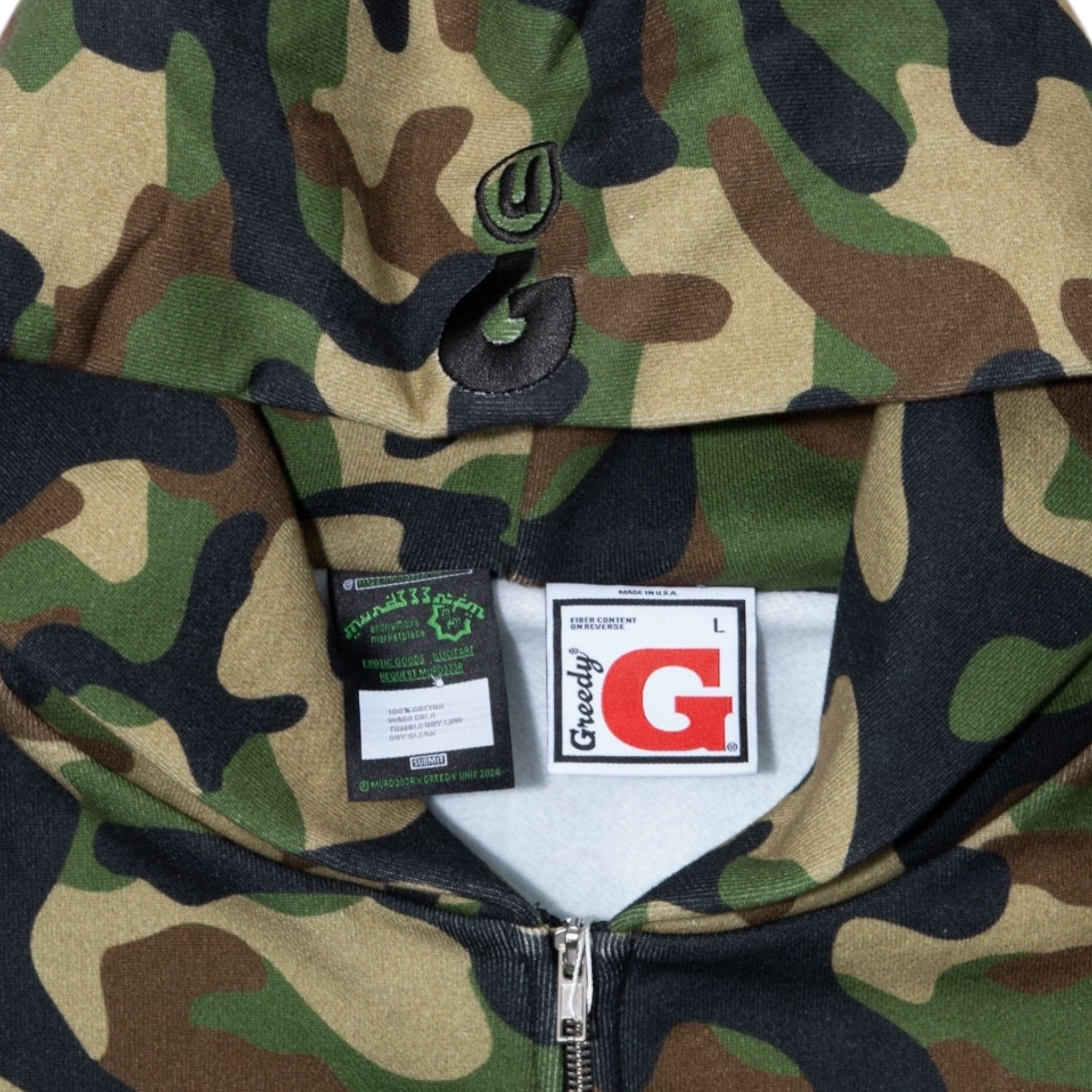 murd333r.fm x Greedy Unit Double Layer Hooded Sweatshirt Green Camo Mul Size US M / EU 48-50 / 2 - 5 Thumbnail