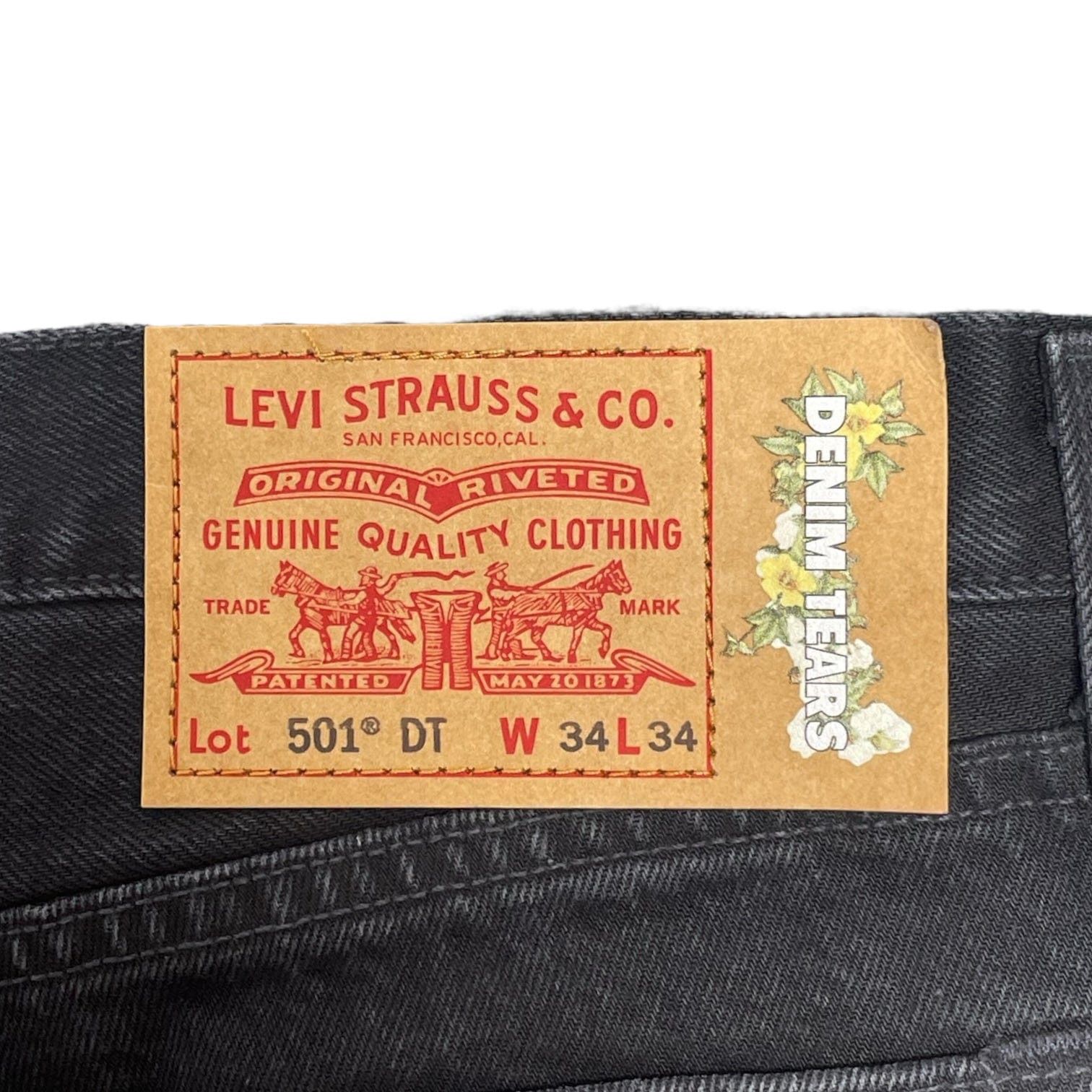 DENIM TEARS x Offset Levi’s 501 Cotton Wreath Logo Jeans Black Multi Size US 33 - 4 Thumbnail