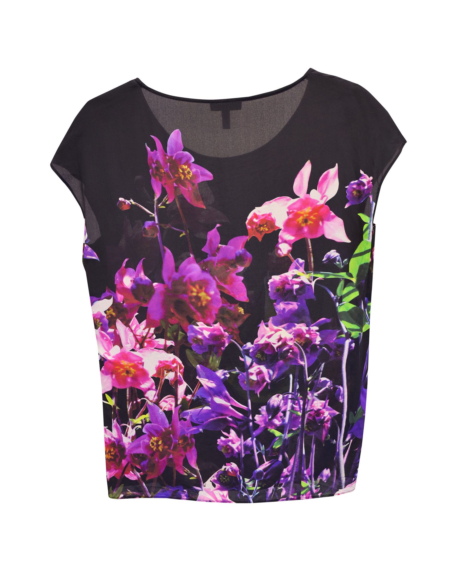 Escada Escada Floral Cap Sleeve Top in Black Silk Size XXS / US 00 / IT 34 - 3 Thumbnail