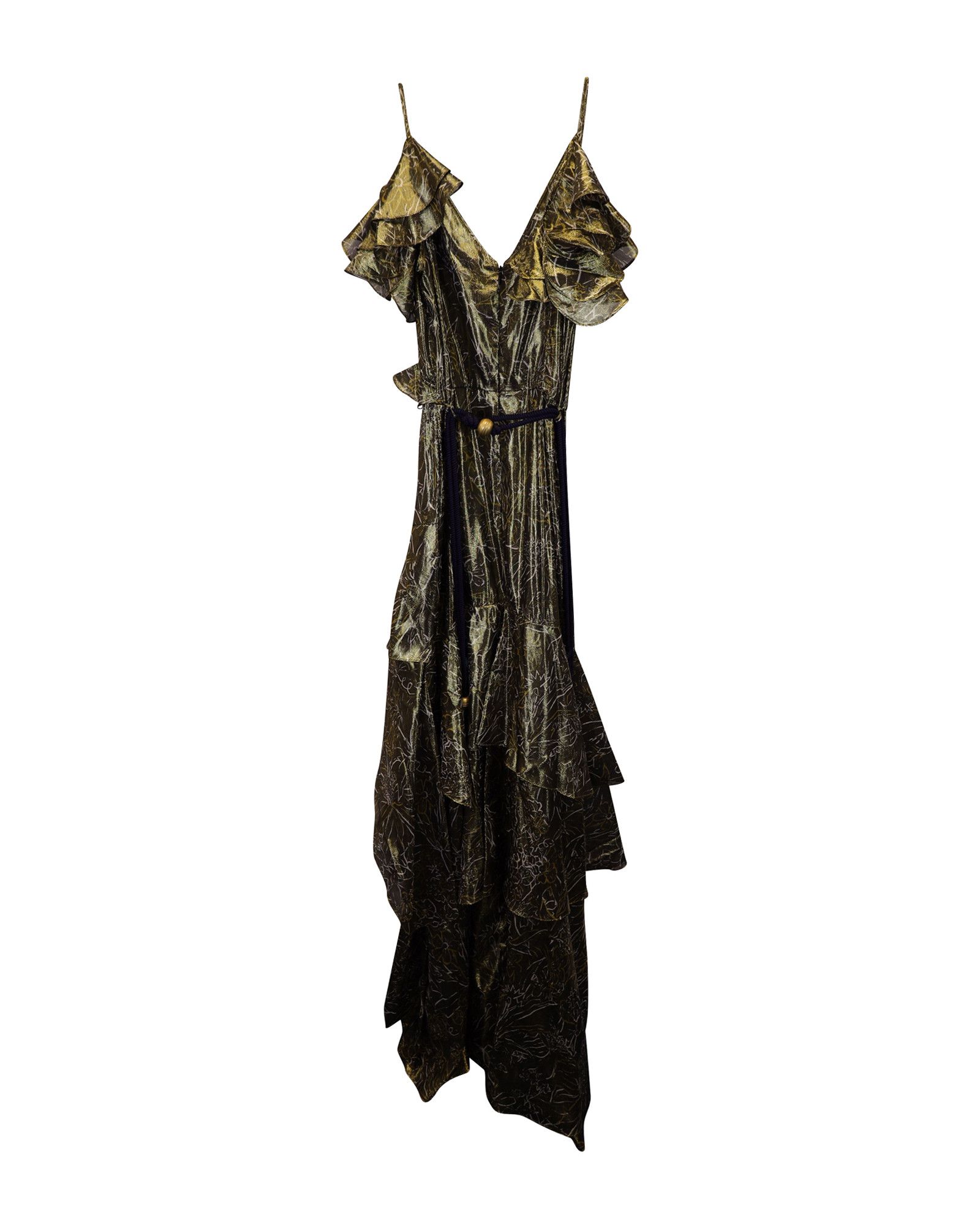 Peter Pilotto Peter Pilotto V-Neck Ruffled Dress in Gold Silk Size M / US 6-8 / IT 42-44 - 2 Thumbnail