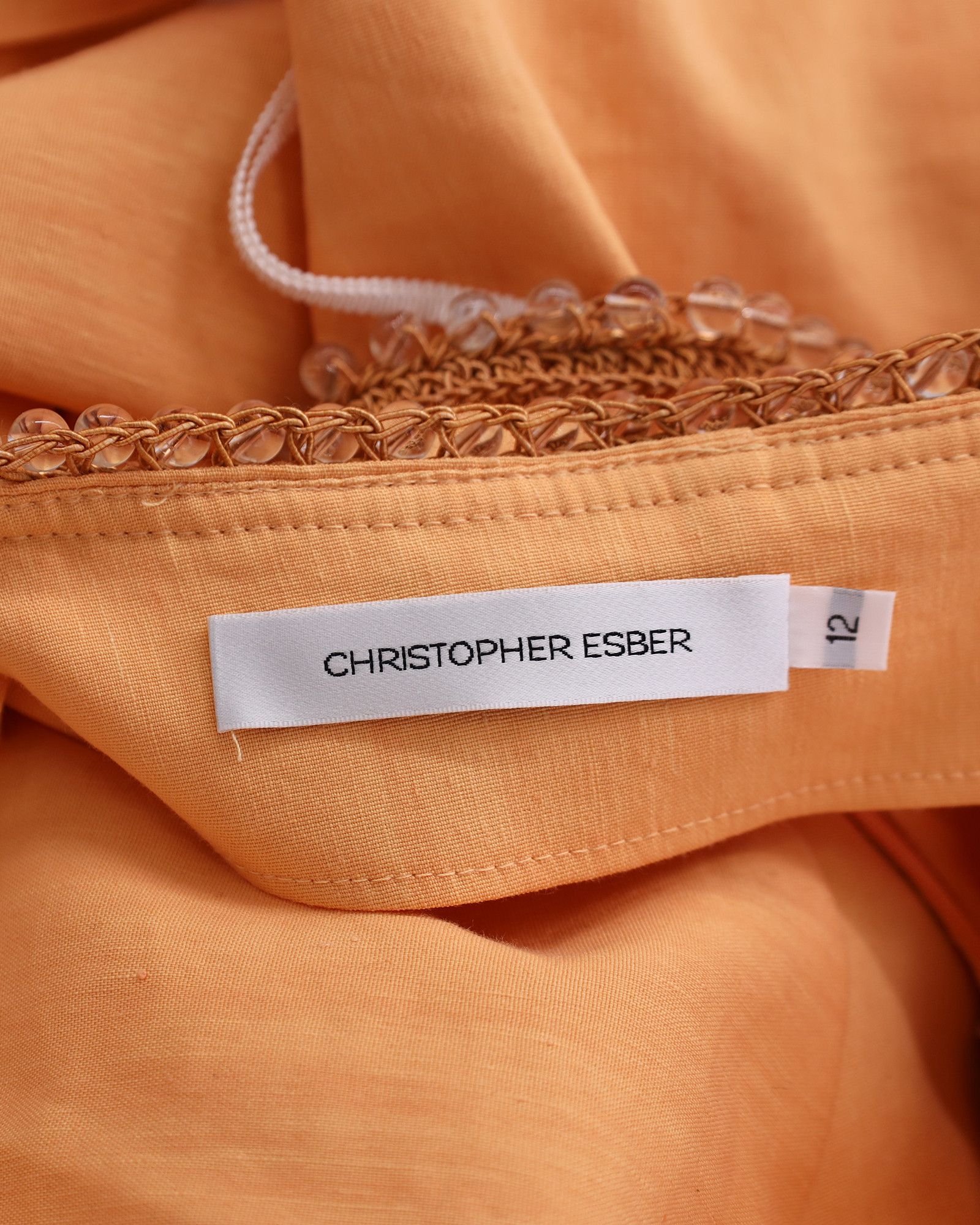 Christopher Esber Christopher Esber Beaded Midi Shirt Dress in Orange Viscose Size XXS / US 00 / IT 34 - 4 Thumbnail