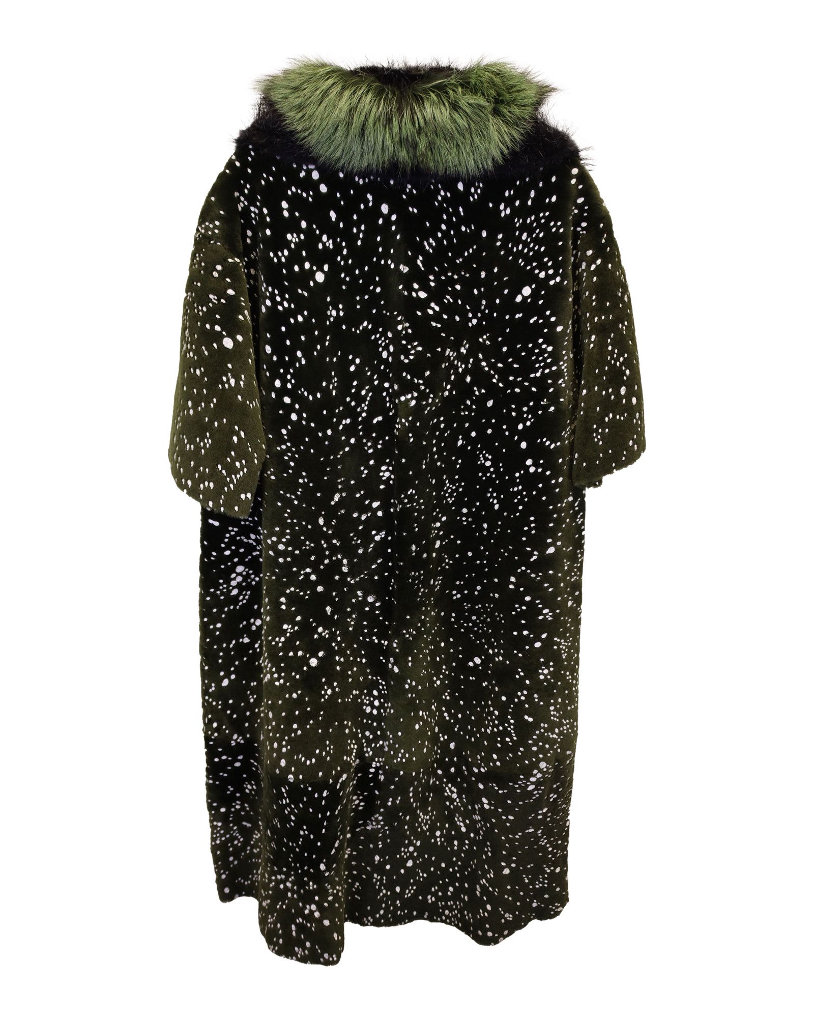 Fendi Fendi Fall 2014 Runway Speckled Fur-Trimmed Coat in Green Le Size XXS / US 00 / IT 34 - 2 Thumbnail