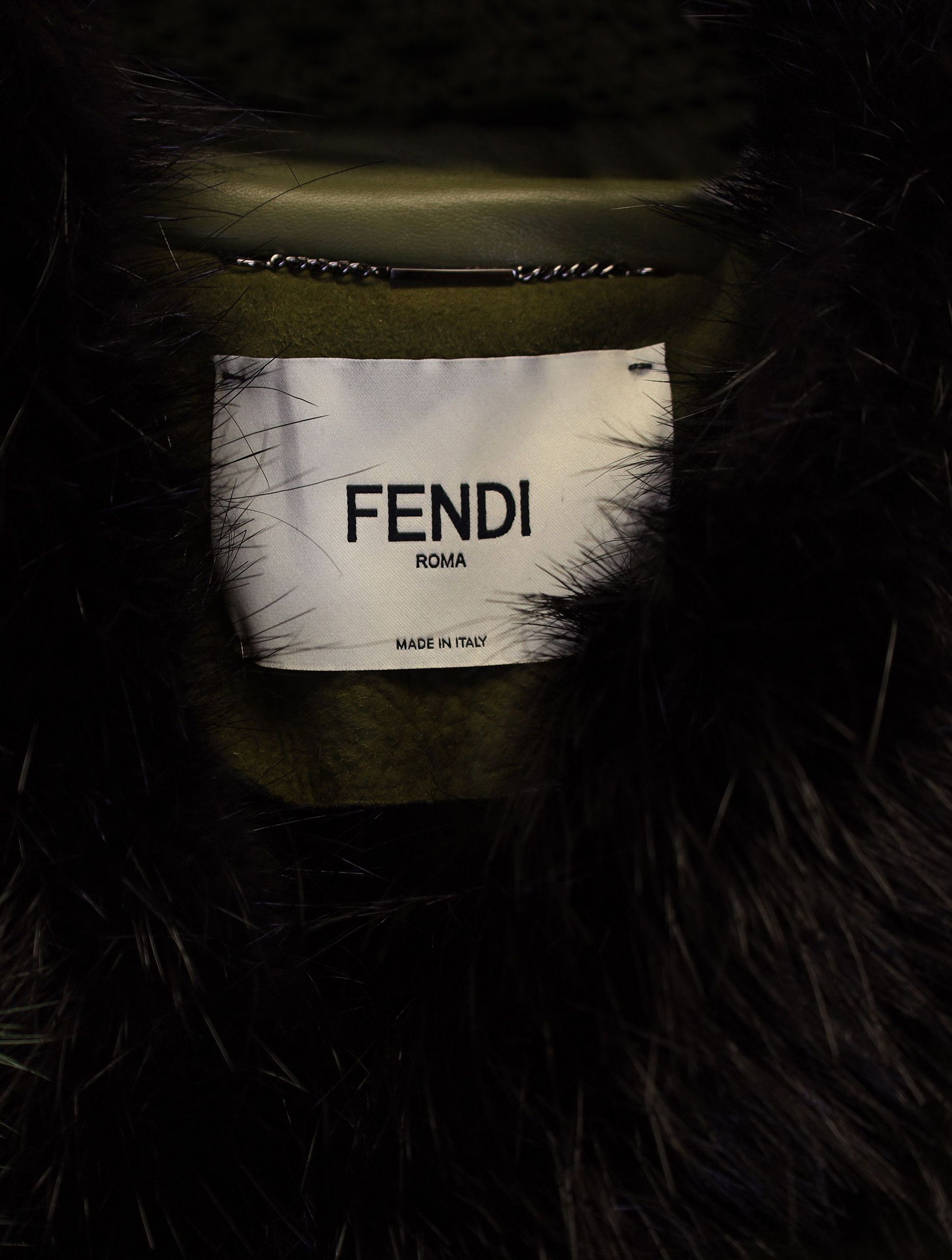 Fendi Fendi Fall 2014 Runway Speckled Fur-Trimmed Coat in Green Le Size XXS / US 00 / IT 34 - 3 Thumbnail