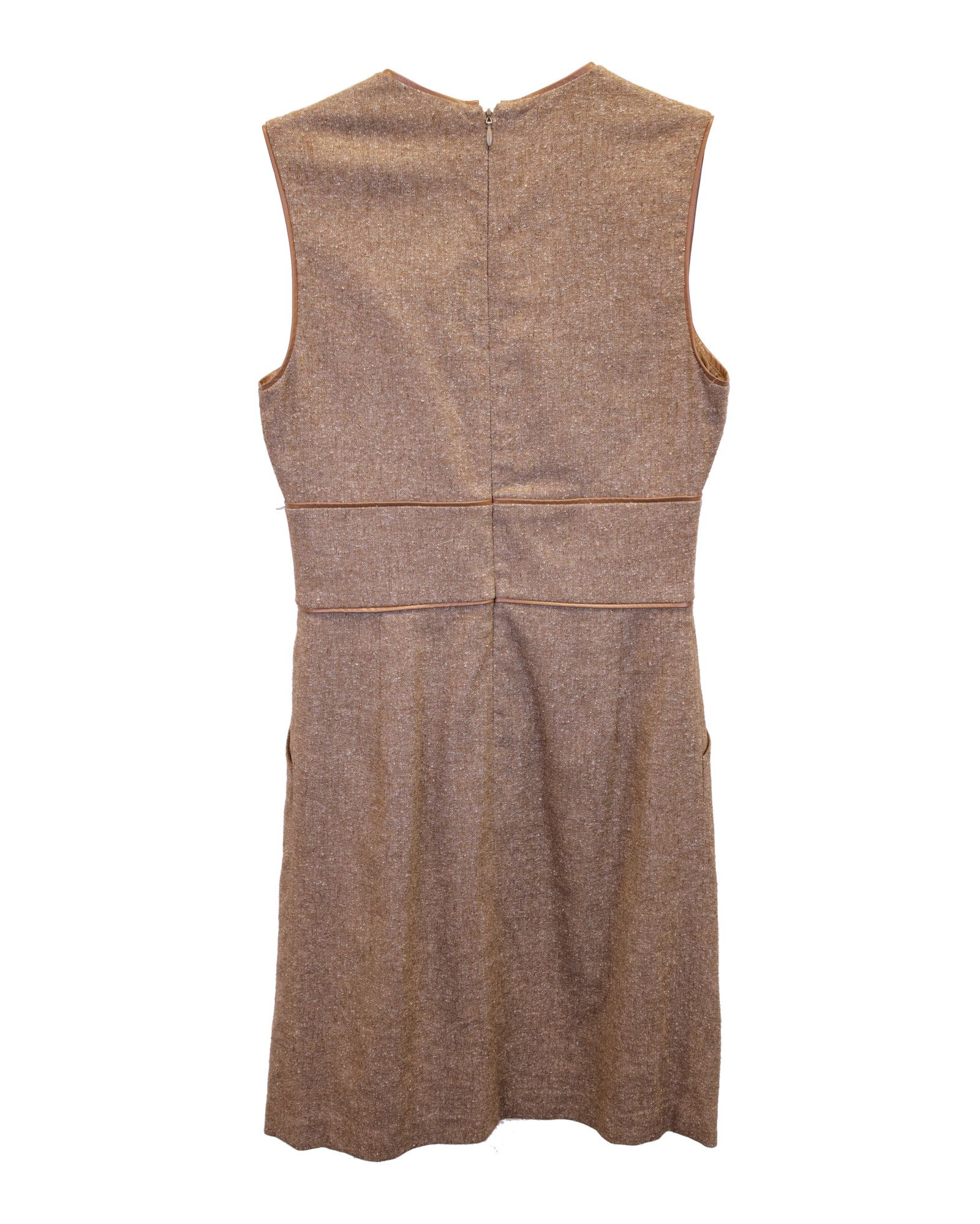 Adam Lippes Adam Lippies V-Neck Sleeveless Dress in Beige Wool Size XS / US 0-2 / IT 36-38 - 3 Thumbnail