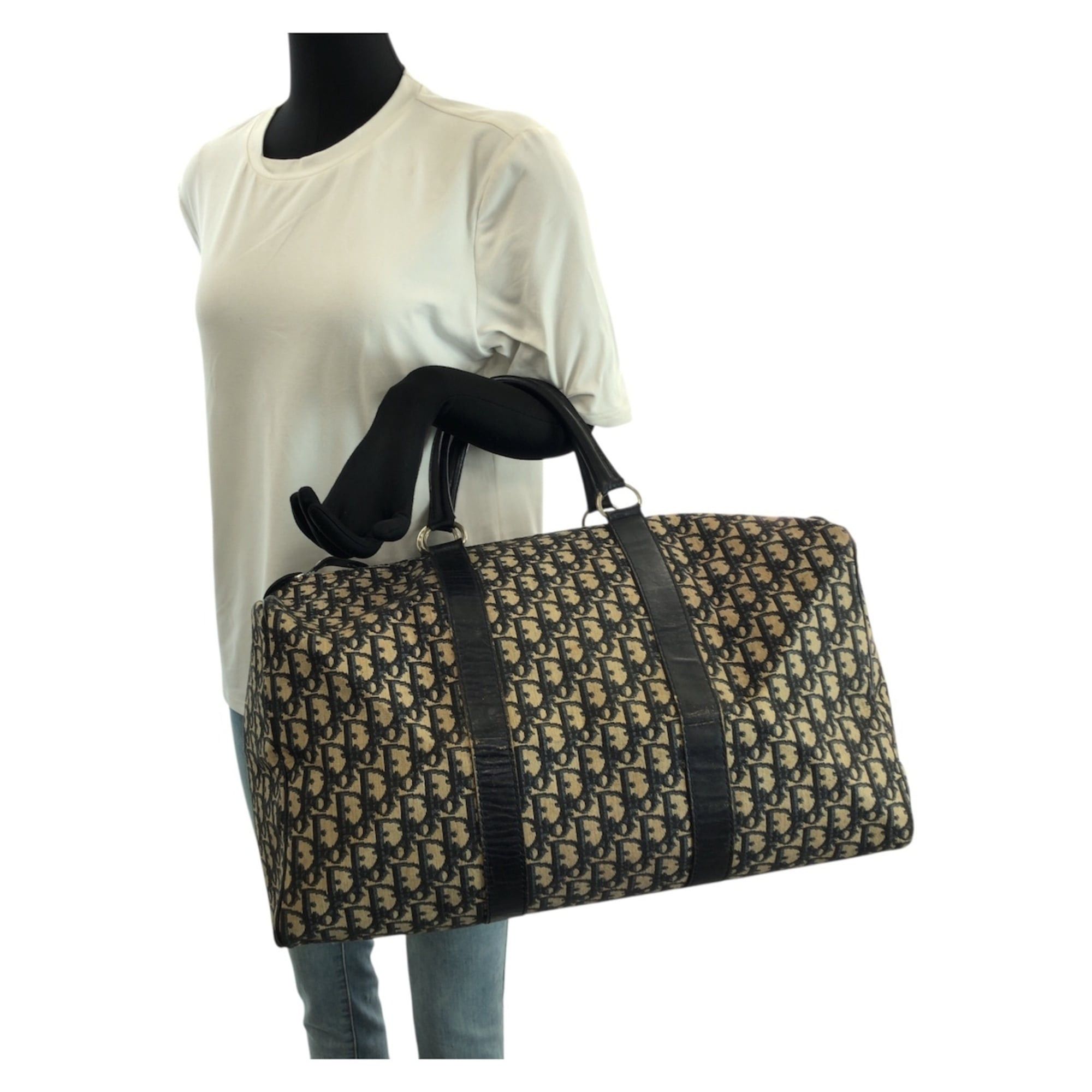 Dior Christian Dior Dior Vintage Trotter Navy Silver Hardware Canvas Leather Boston Bag Travel Unisex Women's Size ONE SIZE - 7 Thumbnail