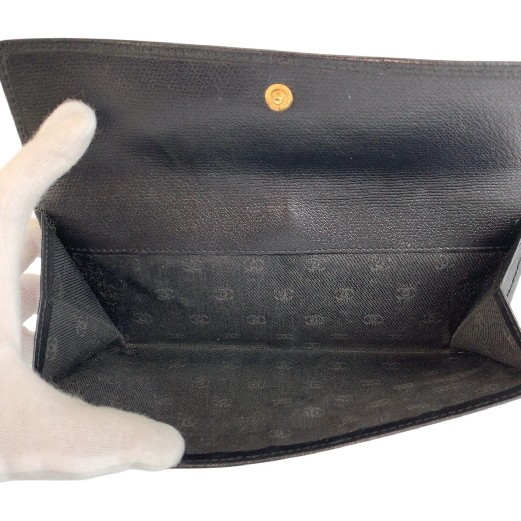 Chanel CHANEL Coco Button Black Leather Long Wallet for Women Size ONE SIZE - 5 Thumbnail