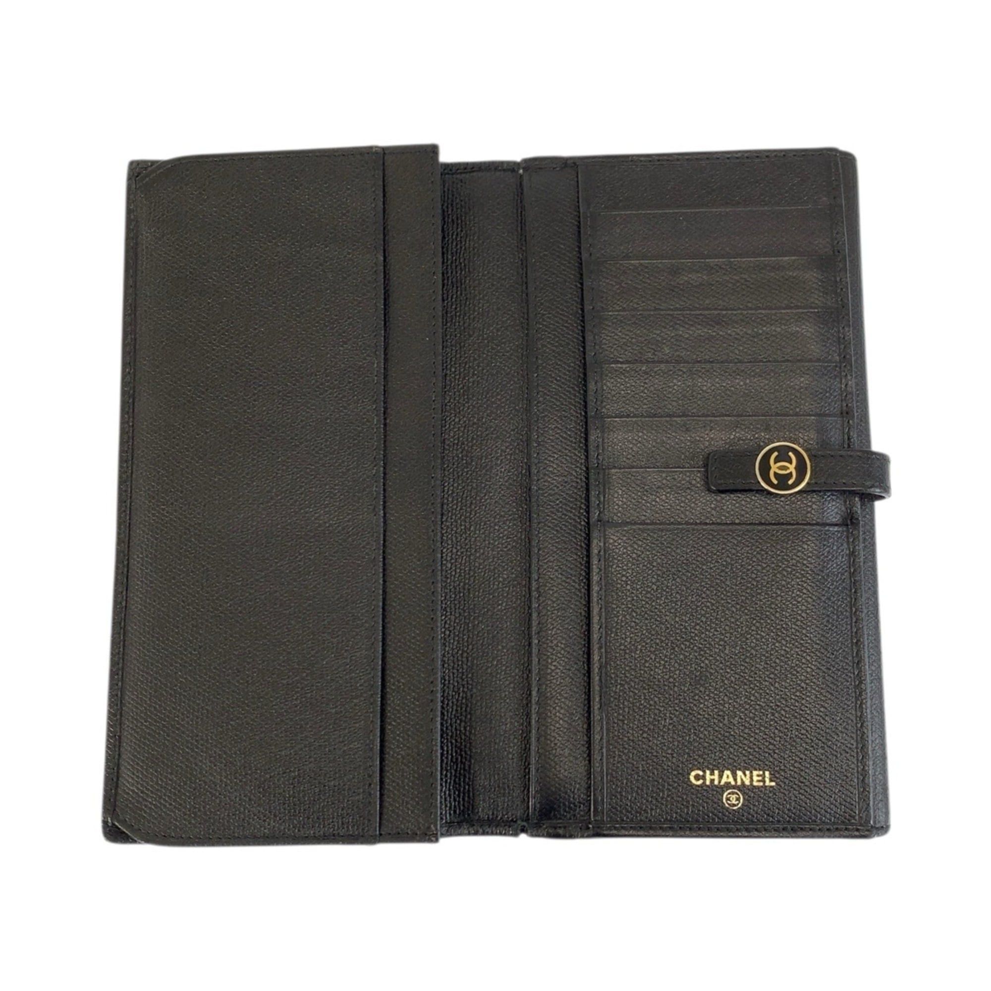 Chanel CHANEL Coco Button Black Leather Long Wallet for Women Size ONE SIZE - 4 Thumbnail