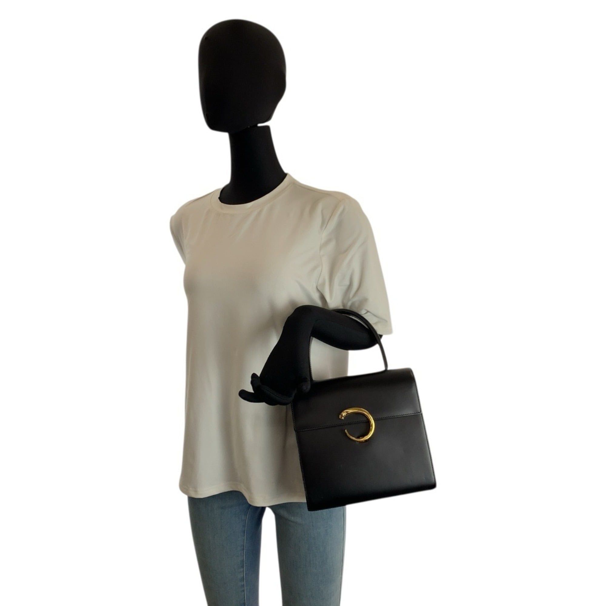 Cartier Cartier Panthère Black Leather Handbag with Gold Hardware for Women Size ONE SIZE - 7 Thumbnail