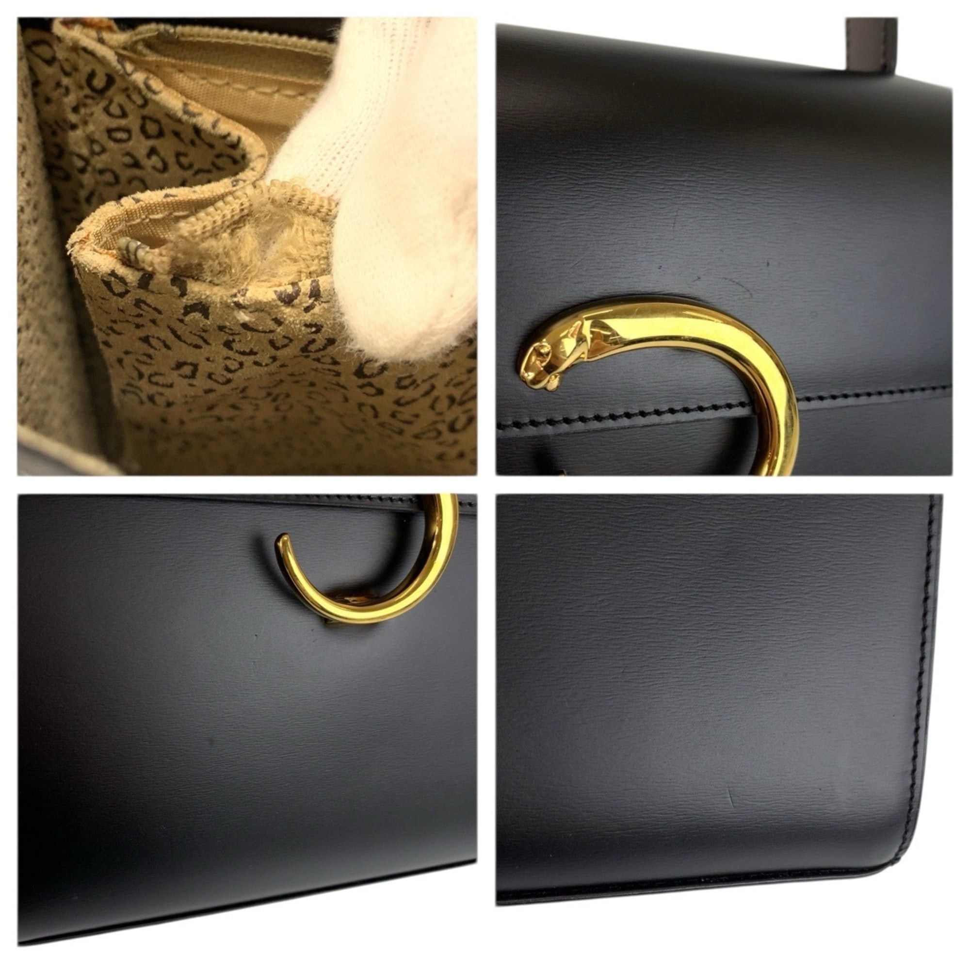 Cartier Cartier Panthère Black Leather Handbag with Gold Hardware for Women Size ONE SIZE - 5 Thumbnail