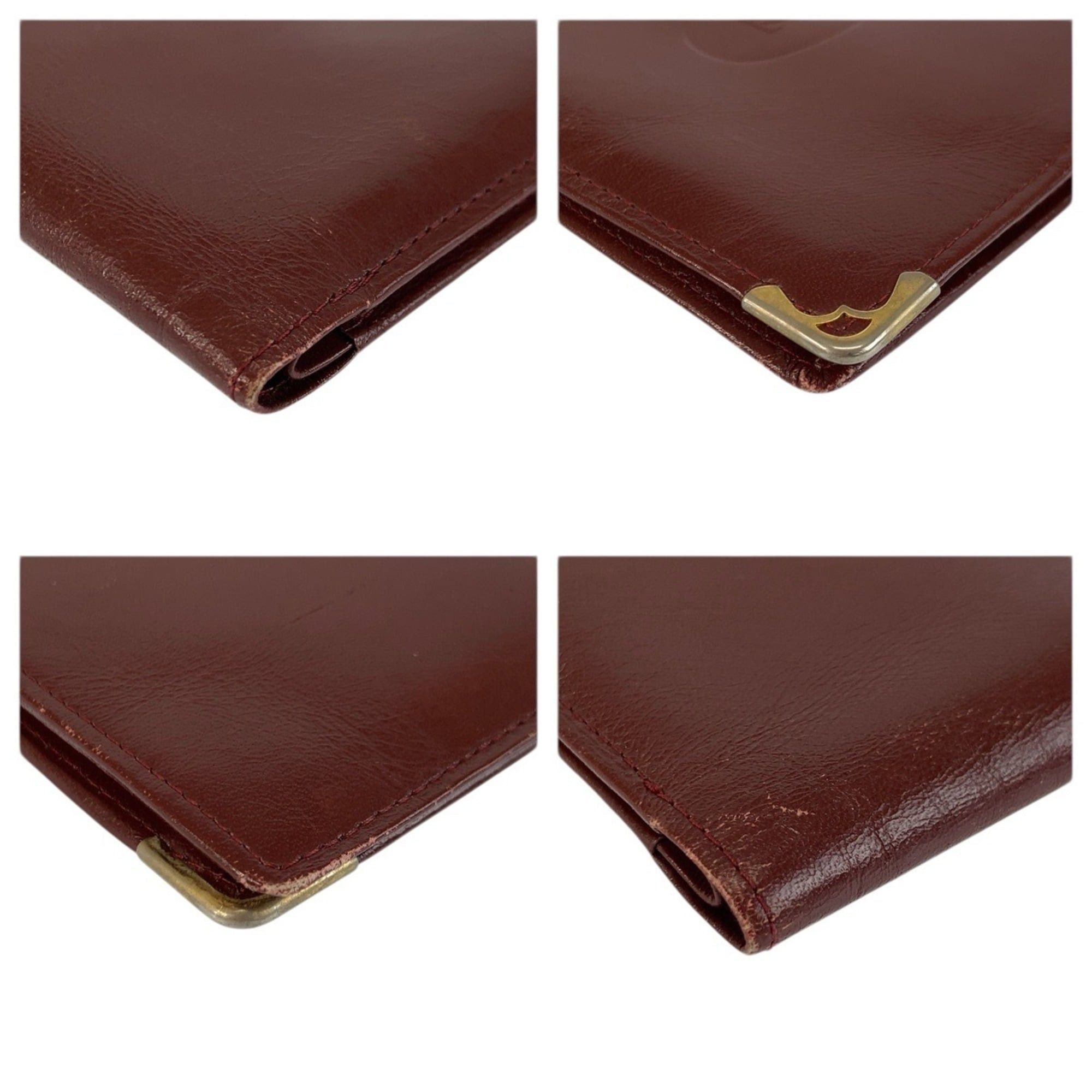 Cartier CARTIER Vintage Must Line Bordeaux Gold Hardware Leather Folding Wallet for Women Size ONE SIZE - 7 Thumbnail