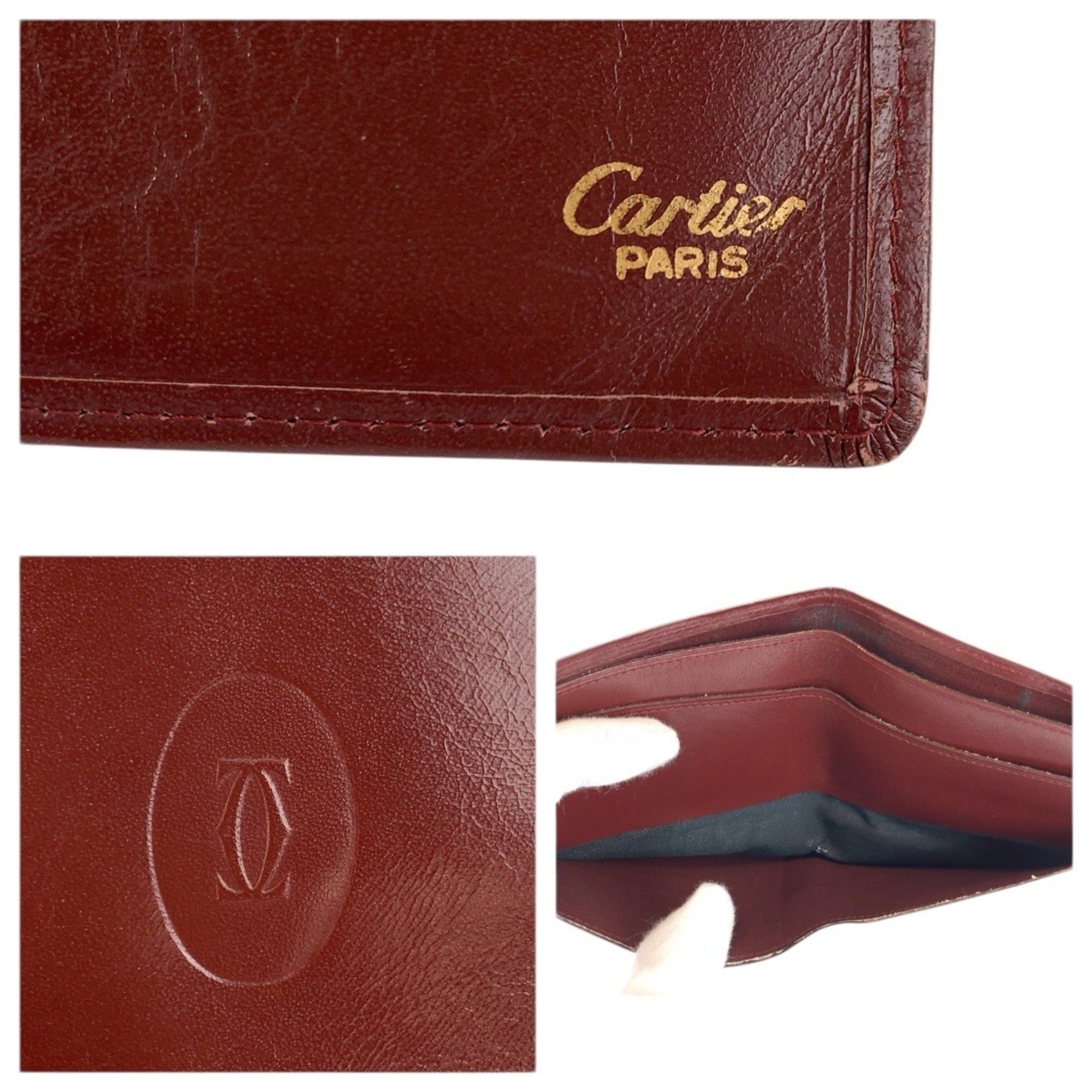 Cartier CARTIER Vintage Must Line Bordeaux Gold Hardware Leather Folding Wallet for Women Size ONE SIZE - 3 Thumbnail