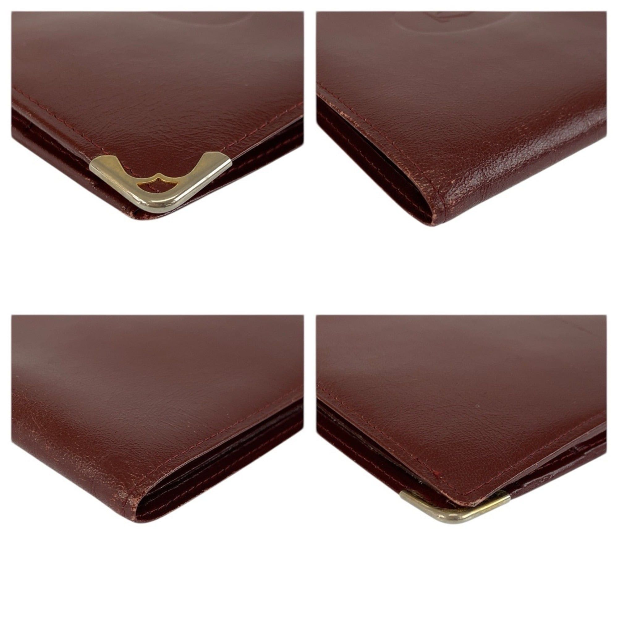 Cartier CARTIER Vintage Must Line Bordeaux Gold Hardware Leather Folding Wallet for Women Size ONE SIZE - 8 Thumbnail