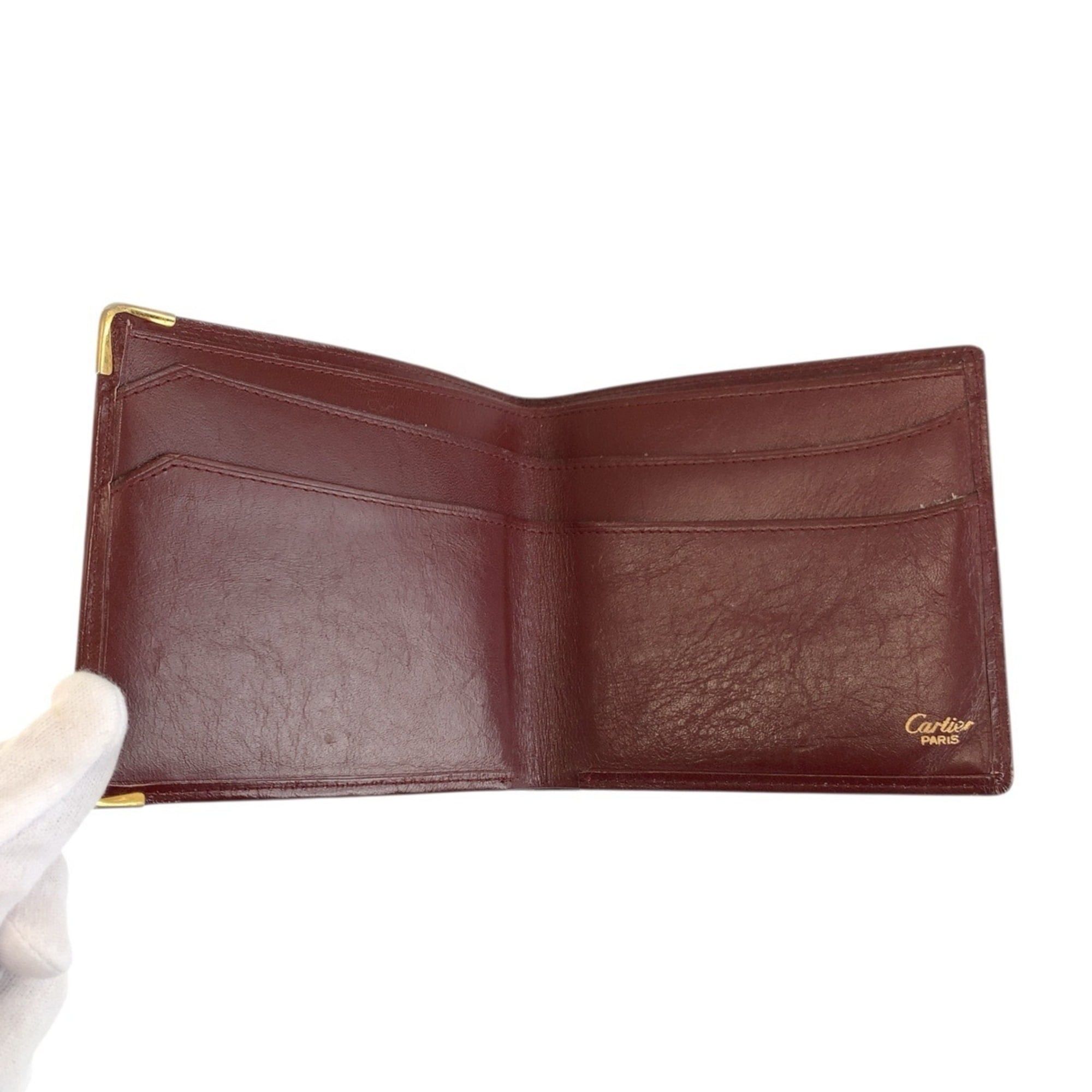 Cartier CARTIER Vintage Must Line Bordeaux Gold Hardware Leather Folding Wallet for Women Size ONE SIZE - 4 Thumbnail
