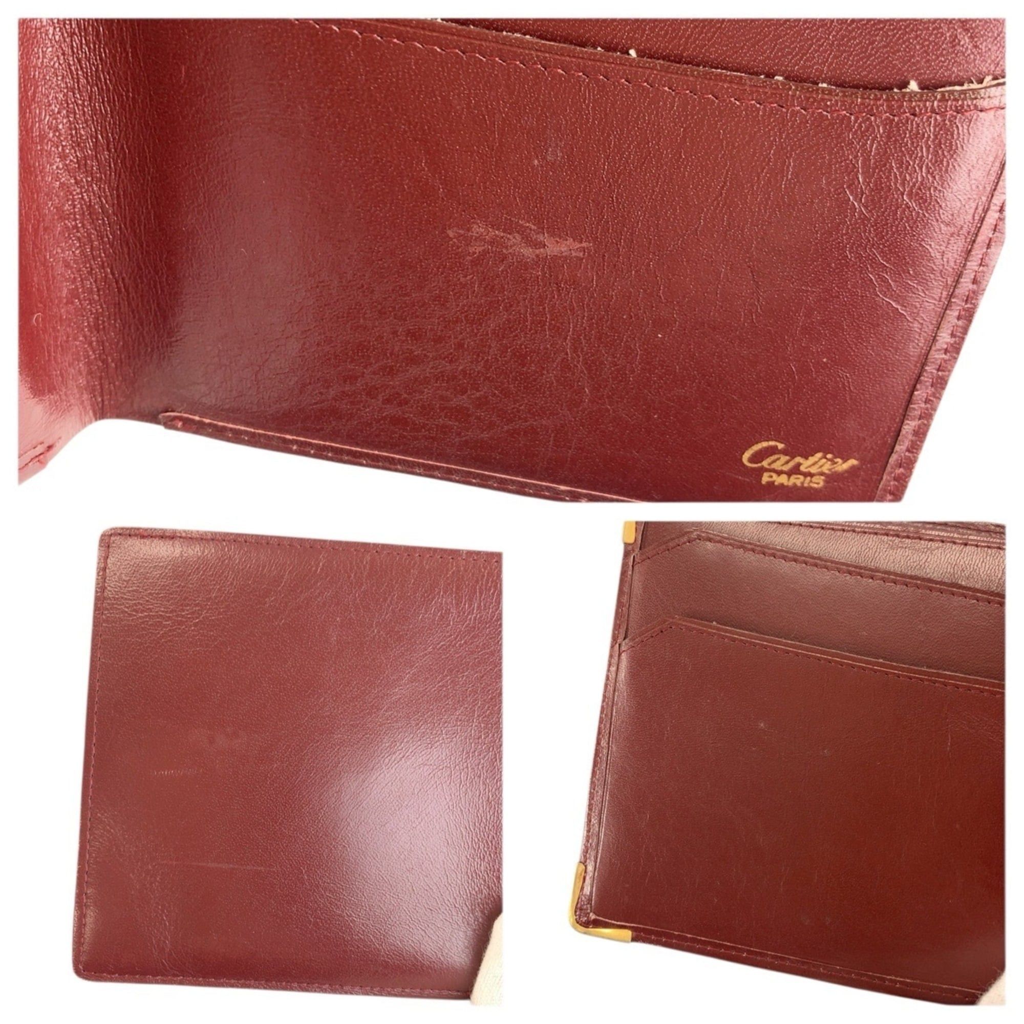 Cartier CARTIER Vintage Must Line Bordeaux Gold Hardware Leather Folding Wallet for Women Size ONE SIZE - 9 Thumbnail