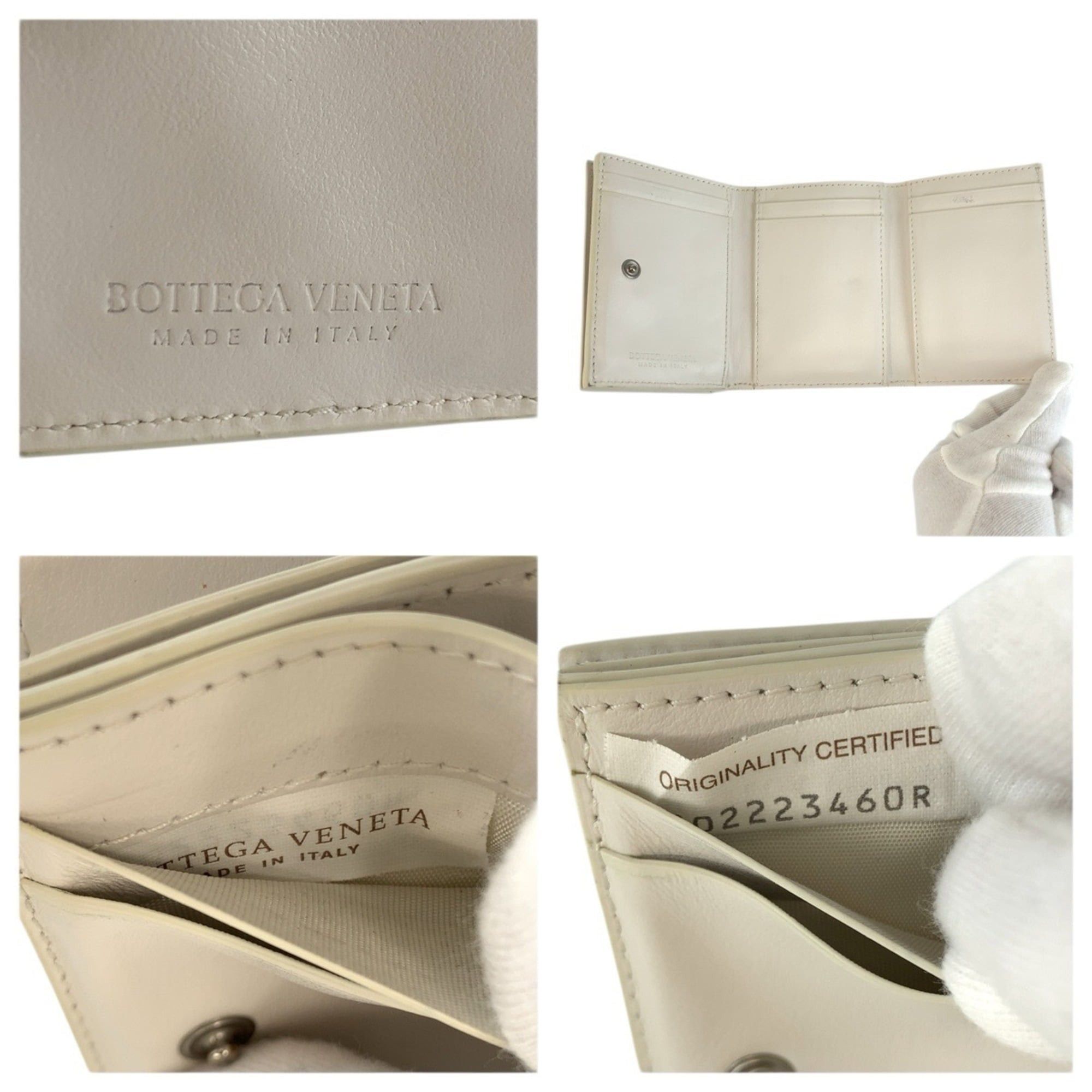 Bottega Veneta Bottega Veneta Intrecciato White Leather Folding Wallet with Silver Hardware S022234 Compact for Women Size ONE SIZE - 3 Thumbnail