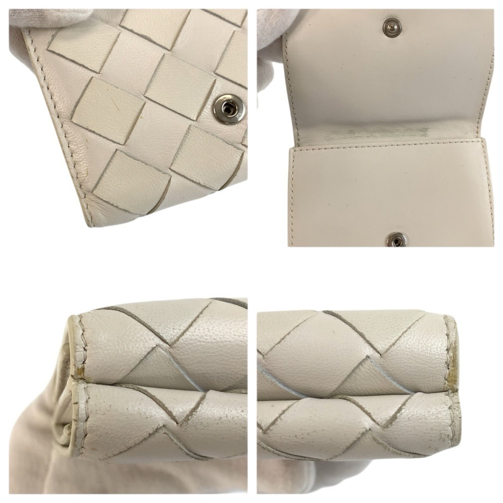 Bottega Veneta Bottega Veneta Intrecciato White Leather Folding Wallet with Silver Hardware S022234 Compact for Women Size ONE SIZE - 9 Thumbnail