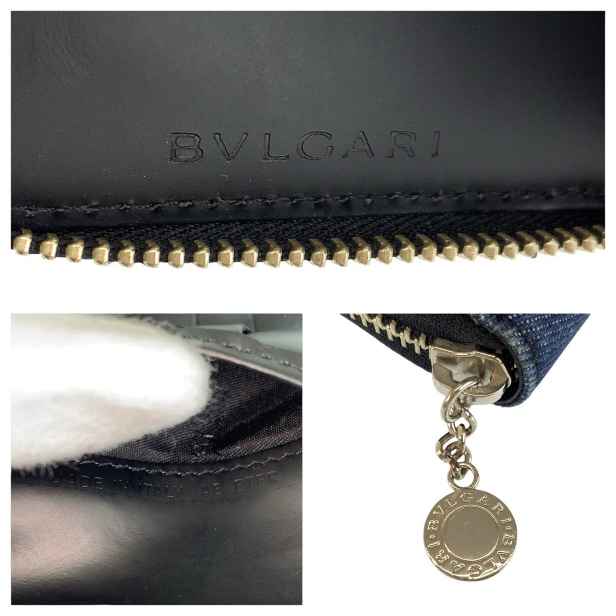 Bvlgari BVLGARI Logomania Blue Black Silver Hardware Denim Leather Folding Wallet Compact for Women Size ONE SIZE - 3 Thumbnail