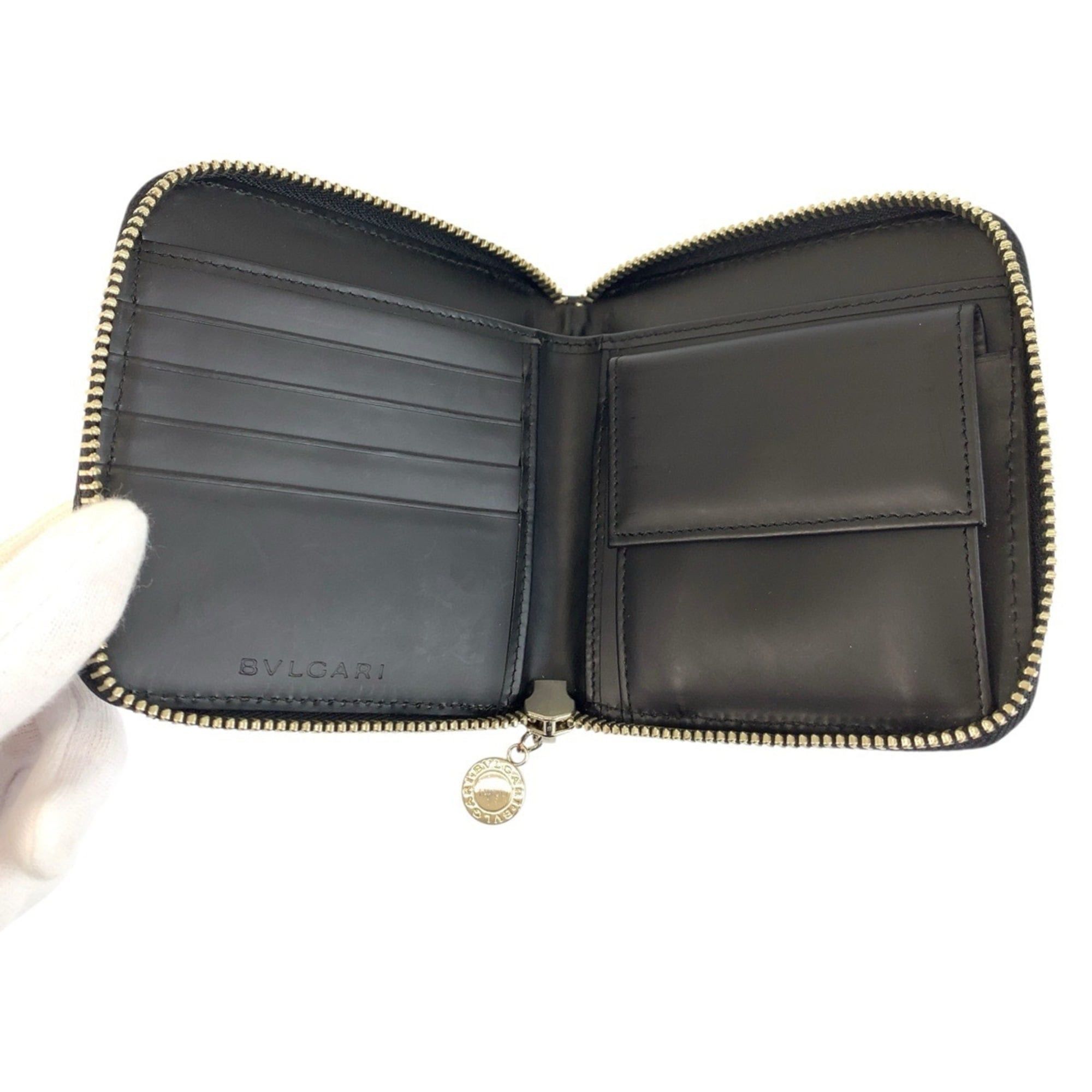 Bvlgari BVLGARI Logomania Blue Black Silver Hardware Denim Leather Folding Wallet Compact for Women Size ONE SIZE - 4 Thumbnail