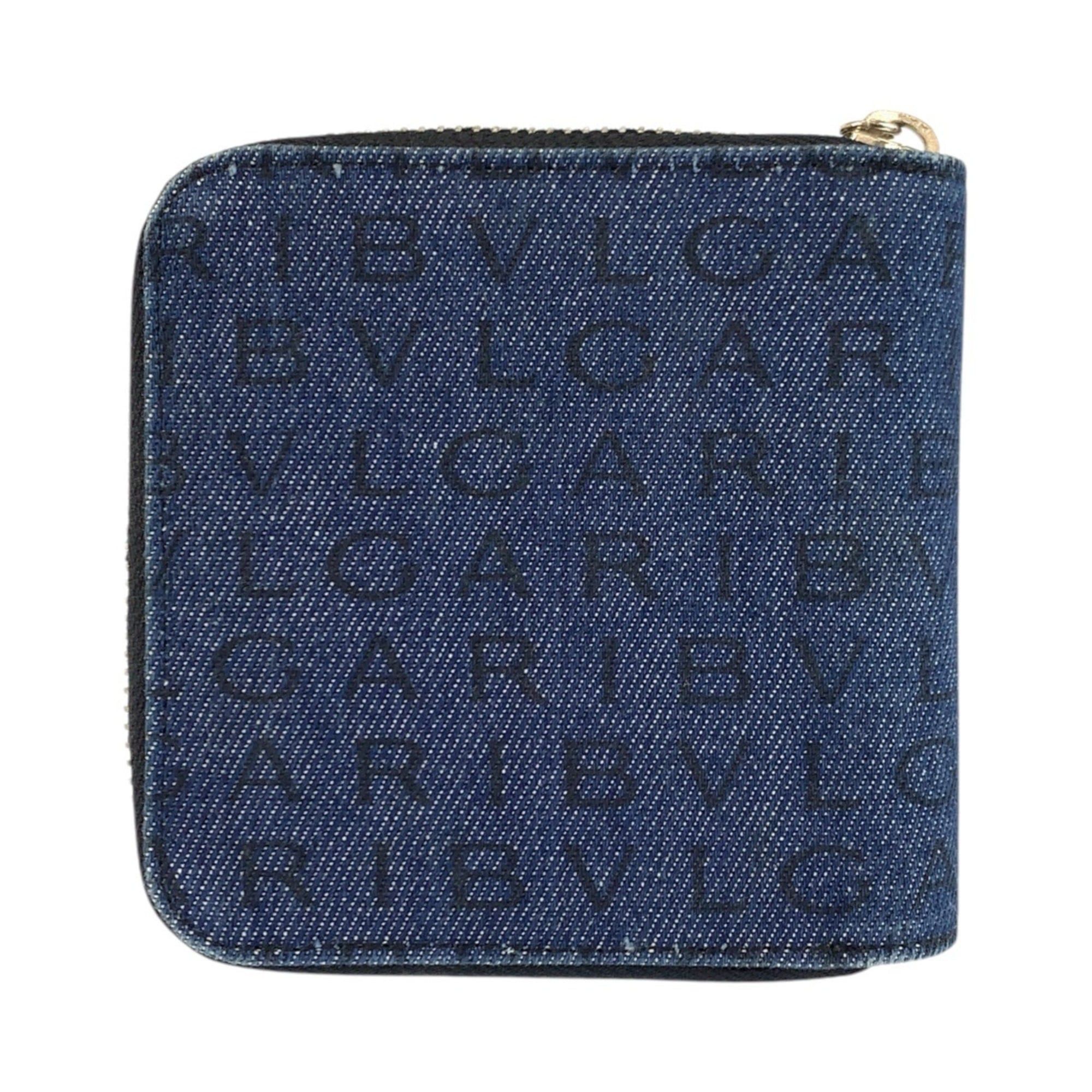 Bvlgari BVLGARI Logomania Blue Black Silver Hardware Denim Leather Folding Wallet Compact for Women Size ONE SIZE - 2 Thumbnail