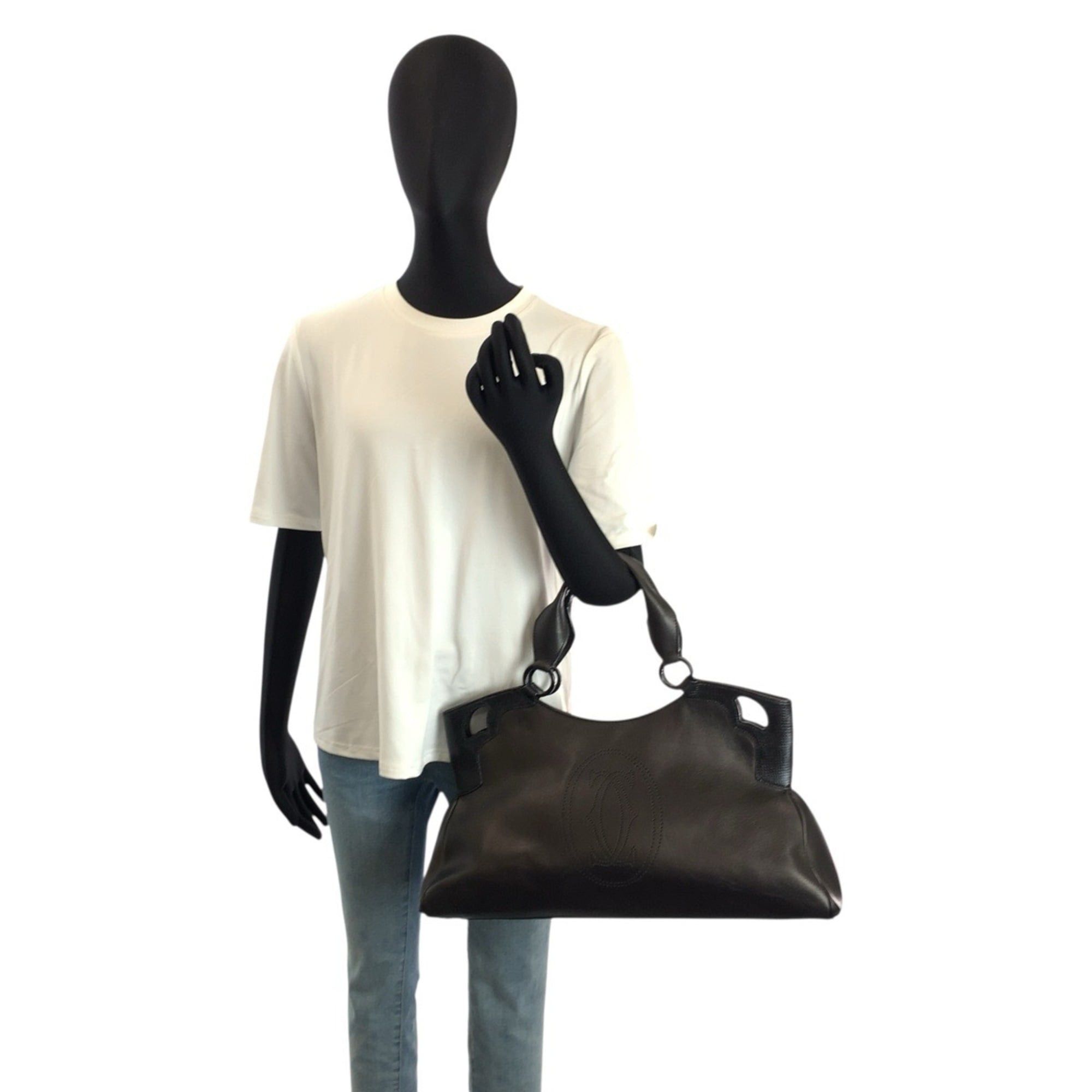 Cartier Cartier Marcello Black Leather Tote Bag, Handbag, Shoulder Bag for Women, with Silver Hardware Size ONE SIZE - 6 Thumbnail