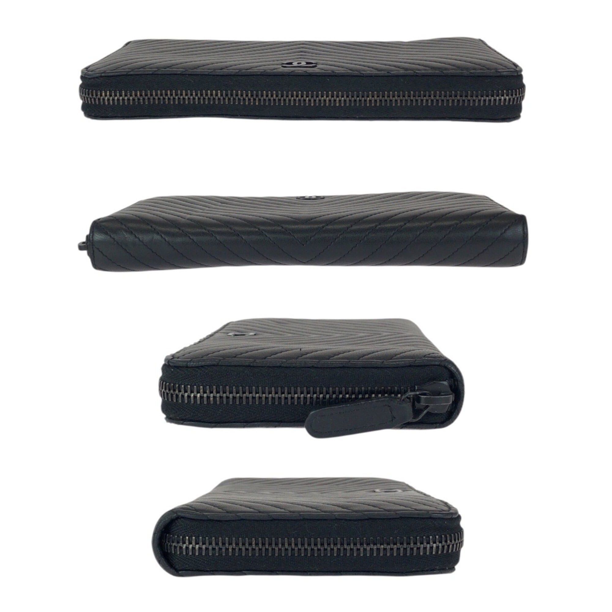 Chanel CHANEL Chevron V-stitch Coco Mark Black Lambskin Long Wallet with Gunmetal Hardware, Round Zipper, for Women Size ONE SIZE - 10 Thumbnail