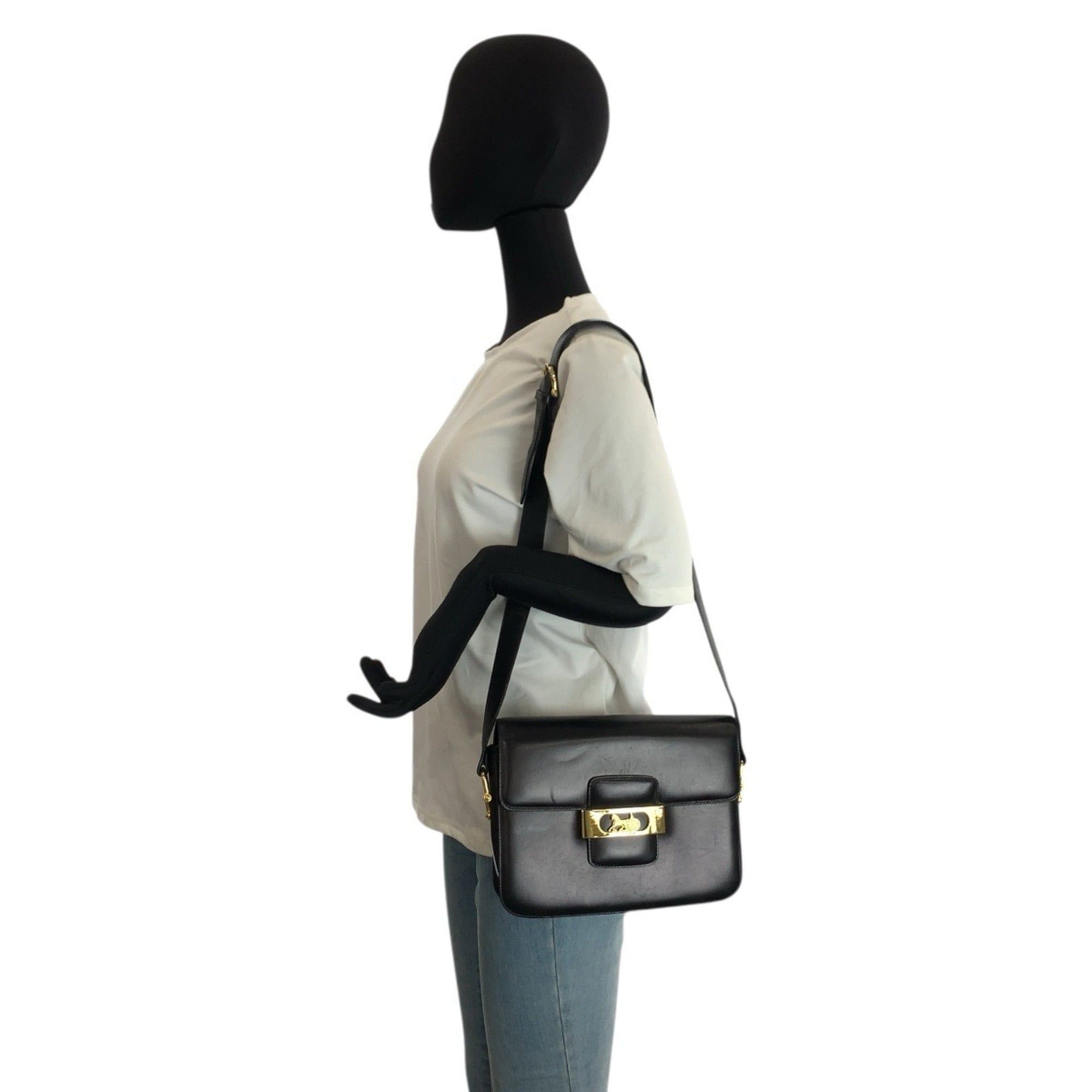 Celine Celine Carriage Hardware Black Leather Shoulder Bag with Gold for Women Size ONE SIZE - 6 Thumbnail