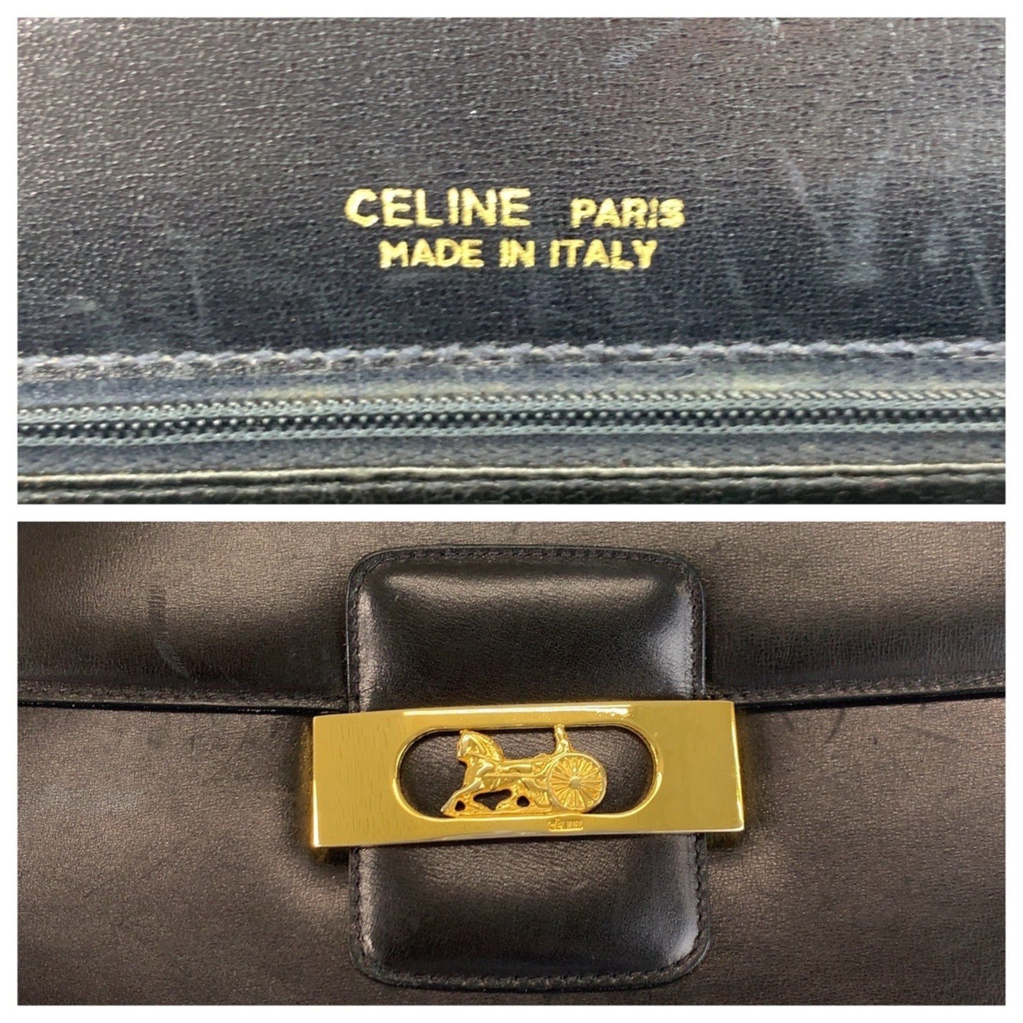 Celine Celine Carriage Hardware Black Leather Shoulder Bag with Gold for Women Size ONE SIZE - 3 Thumbnail