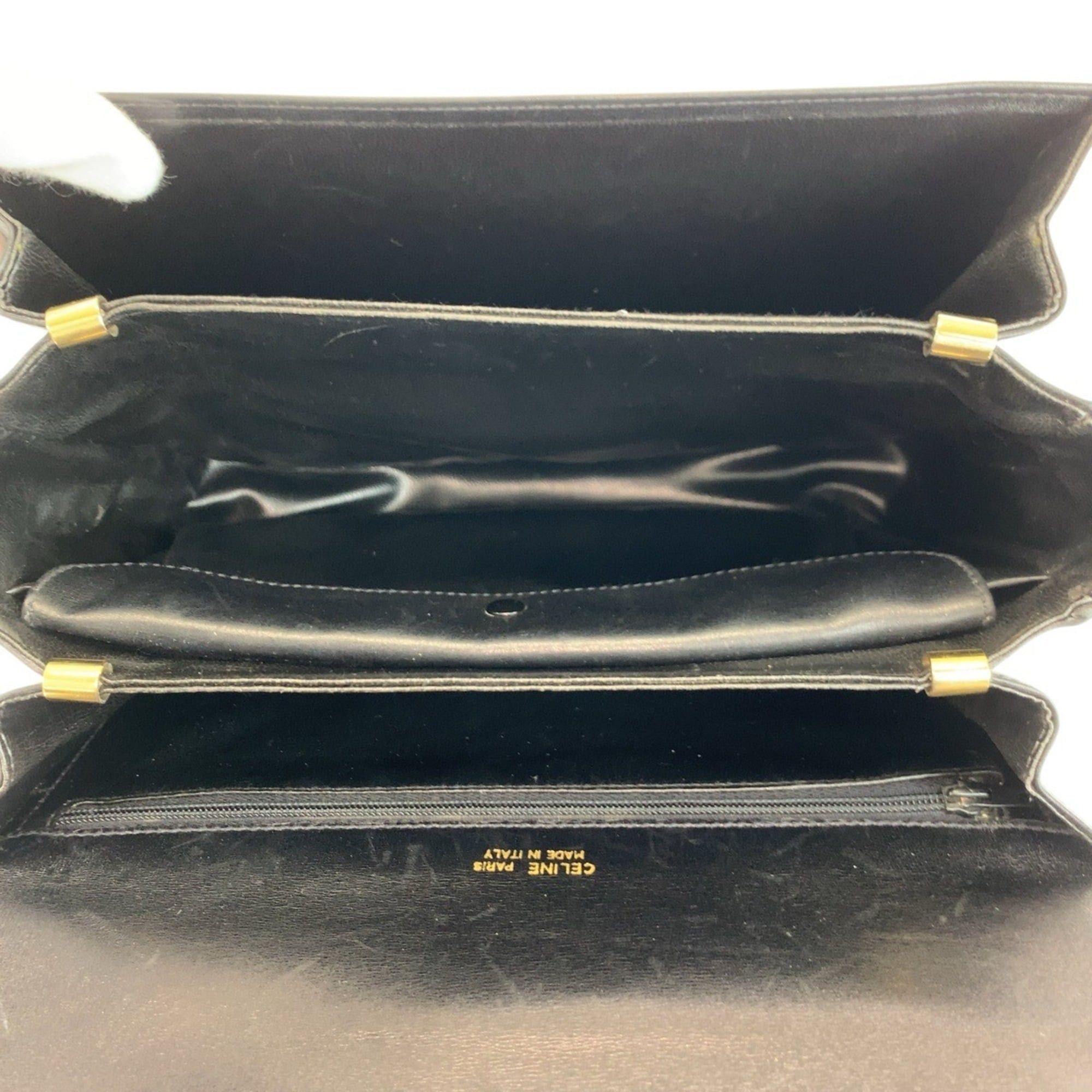 Celine Celine Carriage Hardware Black Leather Shoulder Bag with Gold for Women Size ONE SIZE - 8 Thumbnail