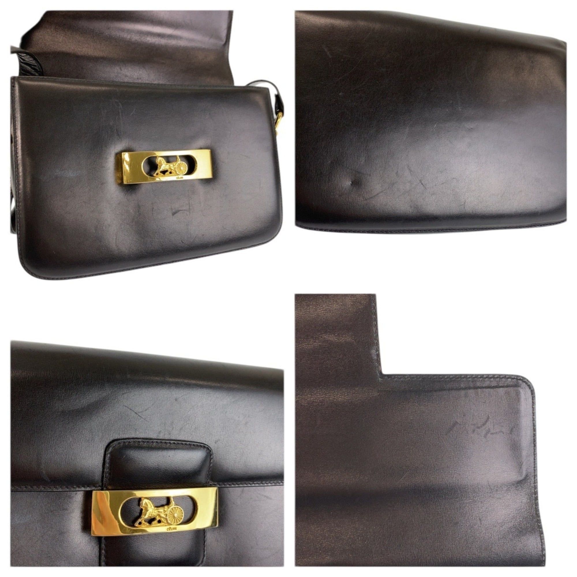 Celine Celine Carriage Hardware Black Leather Shoulder Bag with Gold for Women Size ONE SIZE - 5 Thumbnail