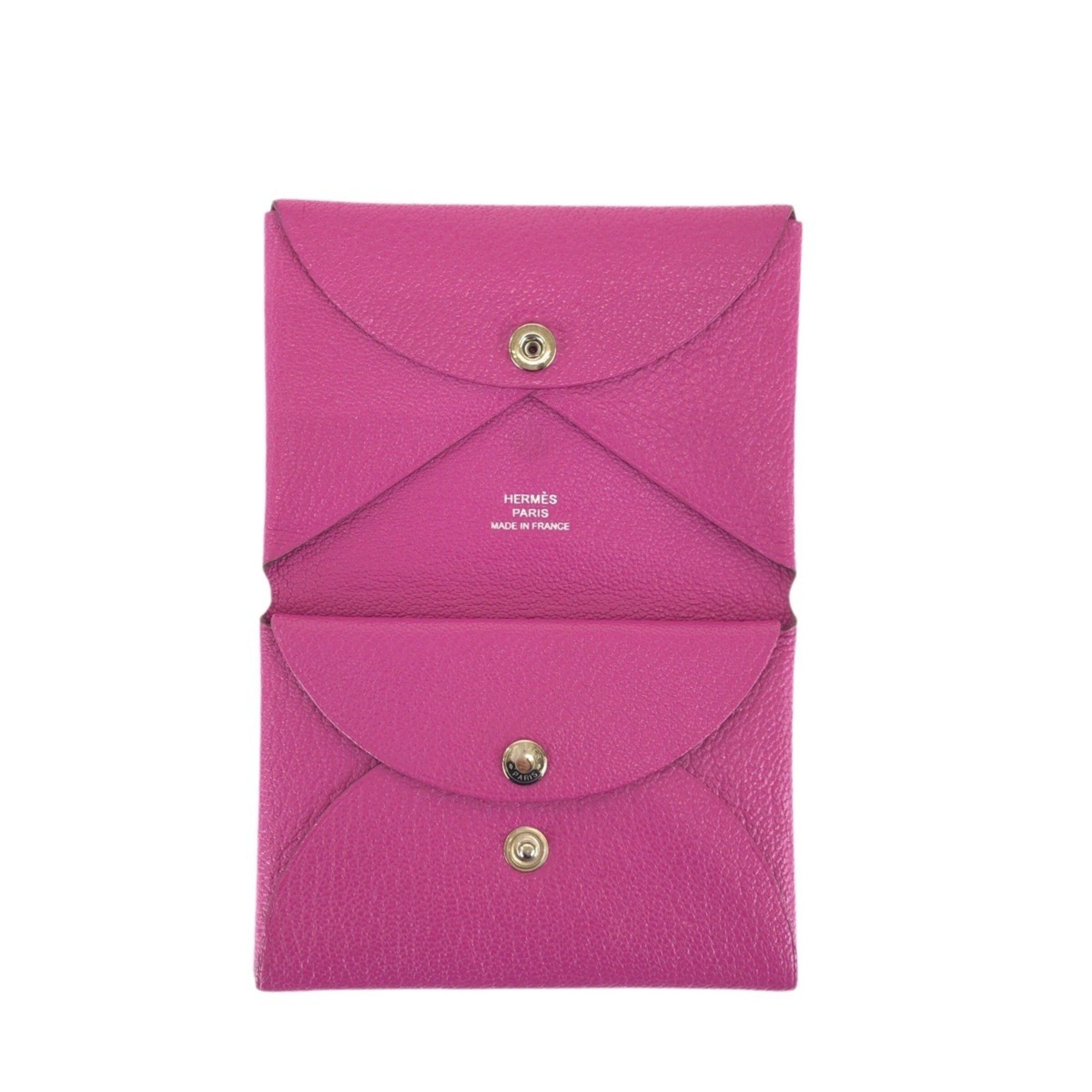 Hermes HERMES Calvi Duo Rose Purple Pink Gold Hardware Chevre Leather Business Card Holder/Card Case Wallet/Coin Purse Z Stamp Women's Size ONE SIZE - 7 Thumbnail