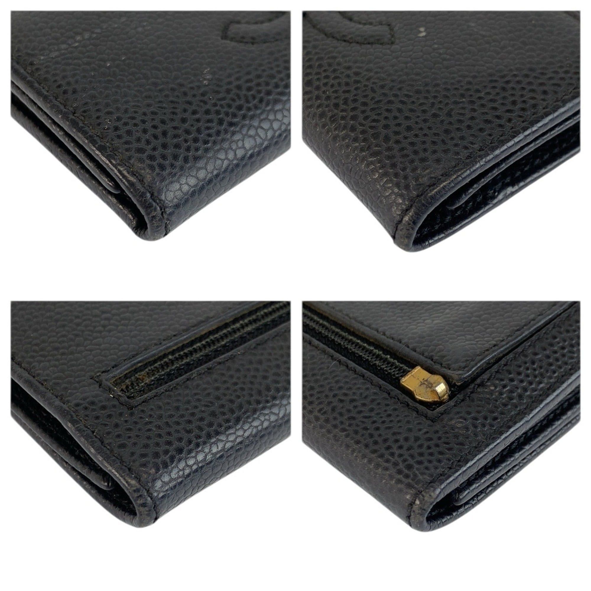 Chanel CHANEL Coco Mark Black Leather Folding Wallet Compact for Women Size ONE SIZE - 8 Thumbnail