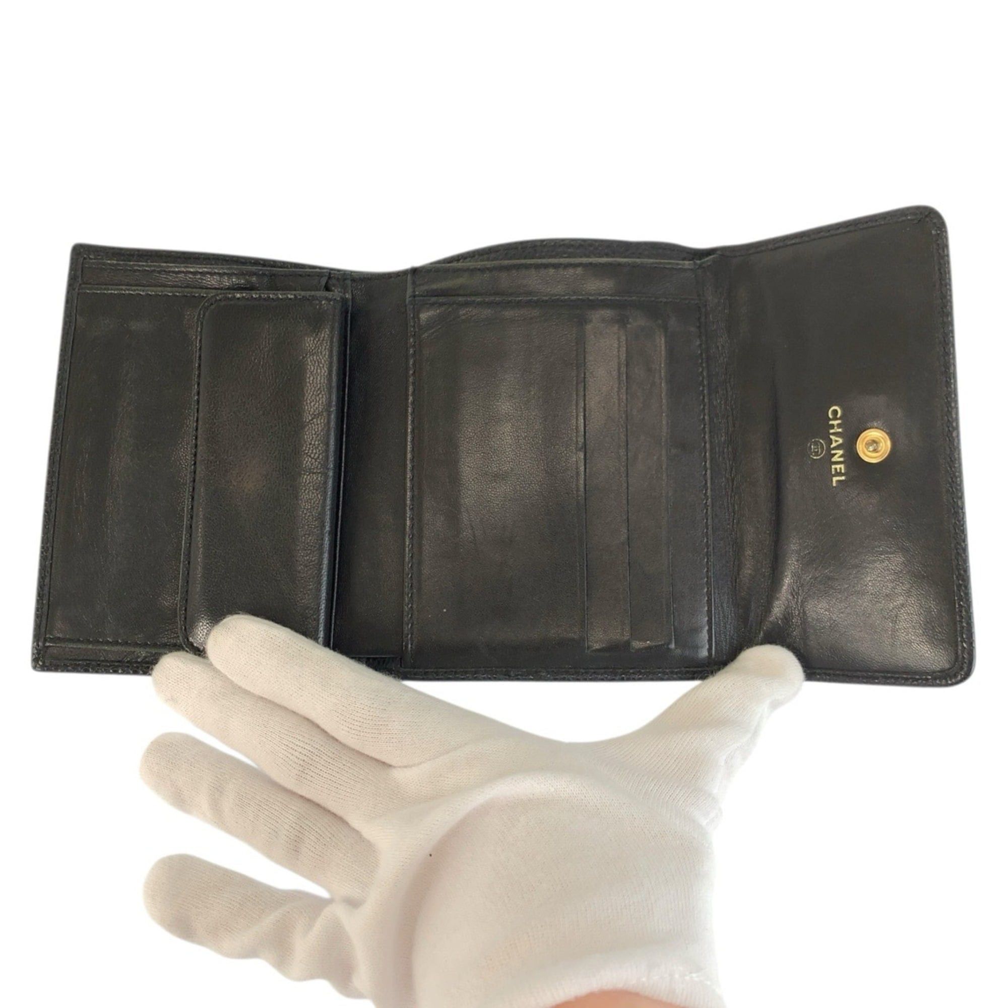Chanel CHANEL Coco Mark Black Leather Folding Wallet Compact for Women Size ONE SIZE - 4 Thumbnail