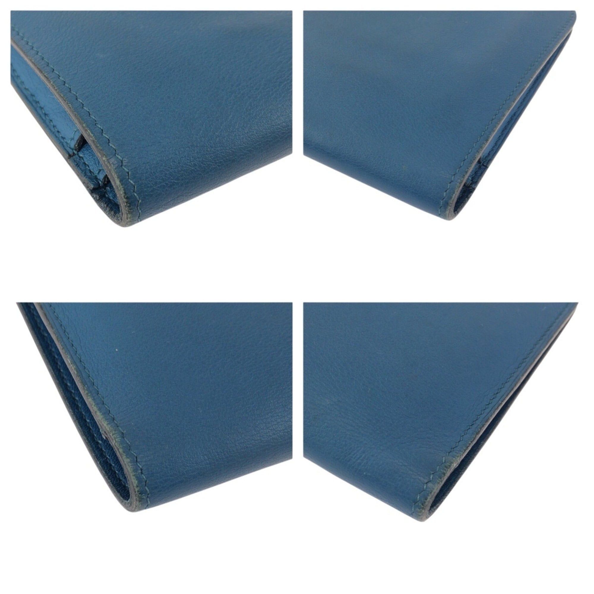 Hermes HERMES Dogon GM Blue Jean Togo Leather Long Wallet with Silver Hardware (T Stamp) - Women's Size ONE SIZE - 4 Thumbnail