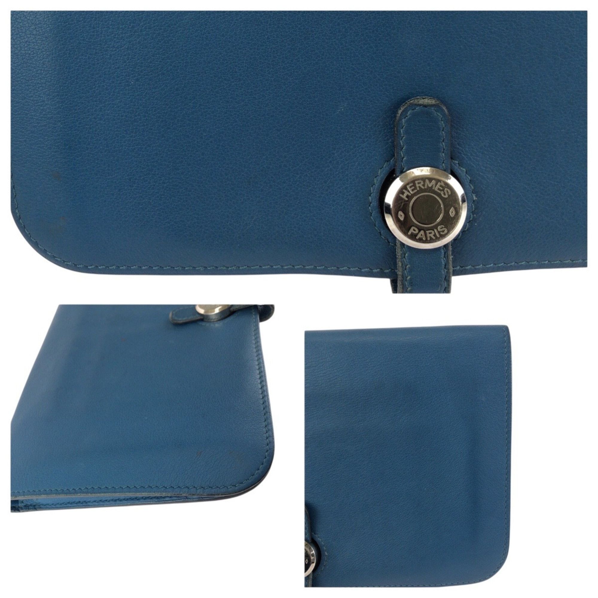 Hermes HERMES Dogon GM Blue Jean Togo Leather Long Wallet with Silver Hardware (T Stamp) - Women's Size ONE SIZE - 6 Thumbnail