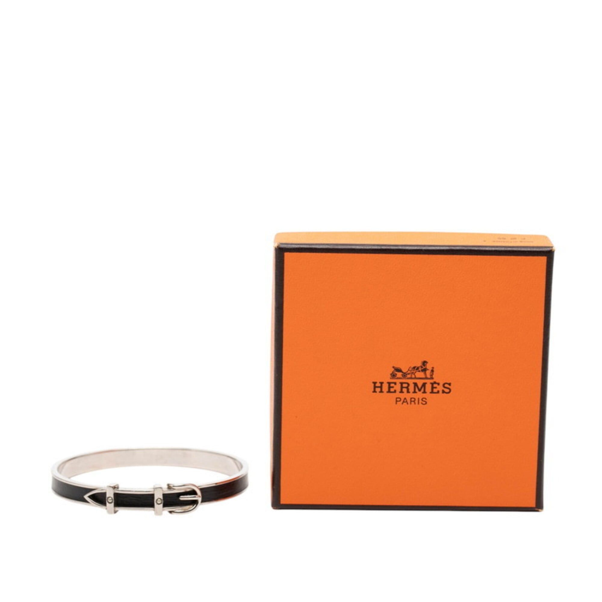 Hermes Hermes Belt Motif Bangle, Silver, Black Metal, Leather, Women's Size ONE SIZE - 6 Thumbnail