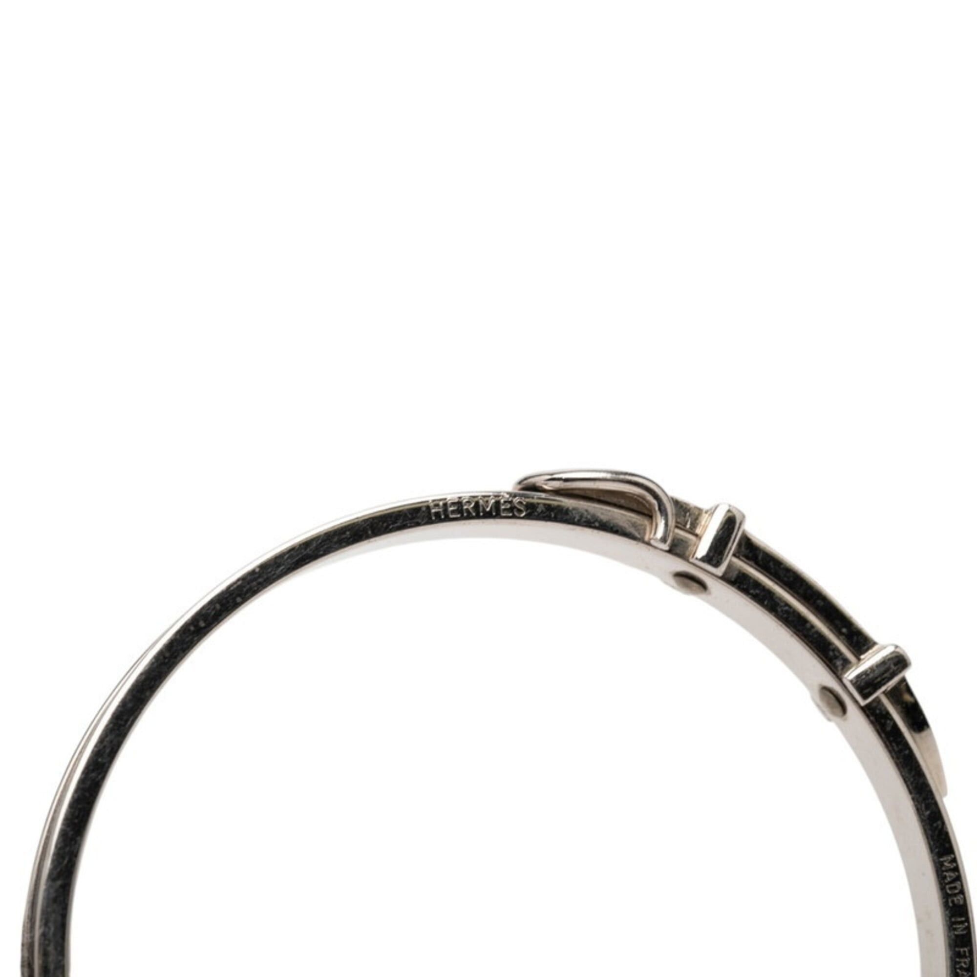 Hermes Hermes Belt Motif Bangle, Silver, Black Metal, Leather, Women's Size ONE SIZE - 4 Thumbnail