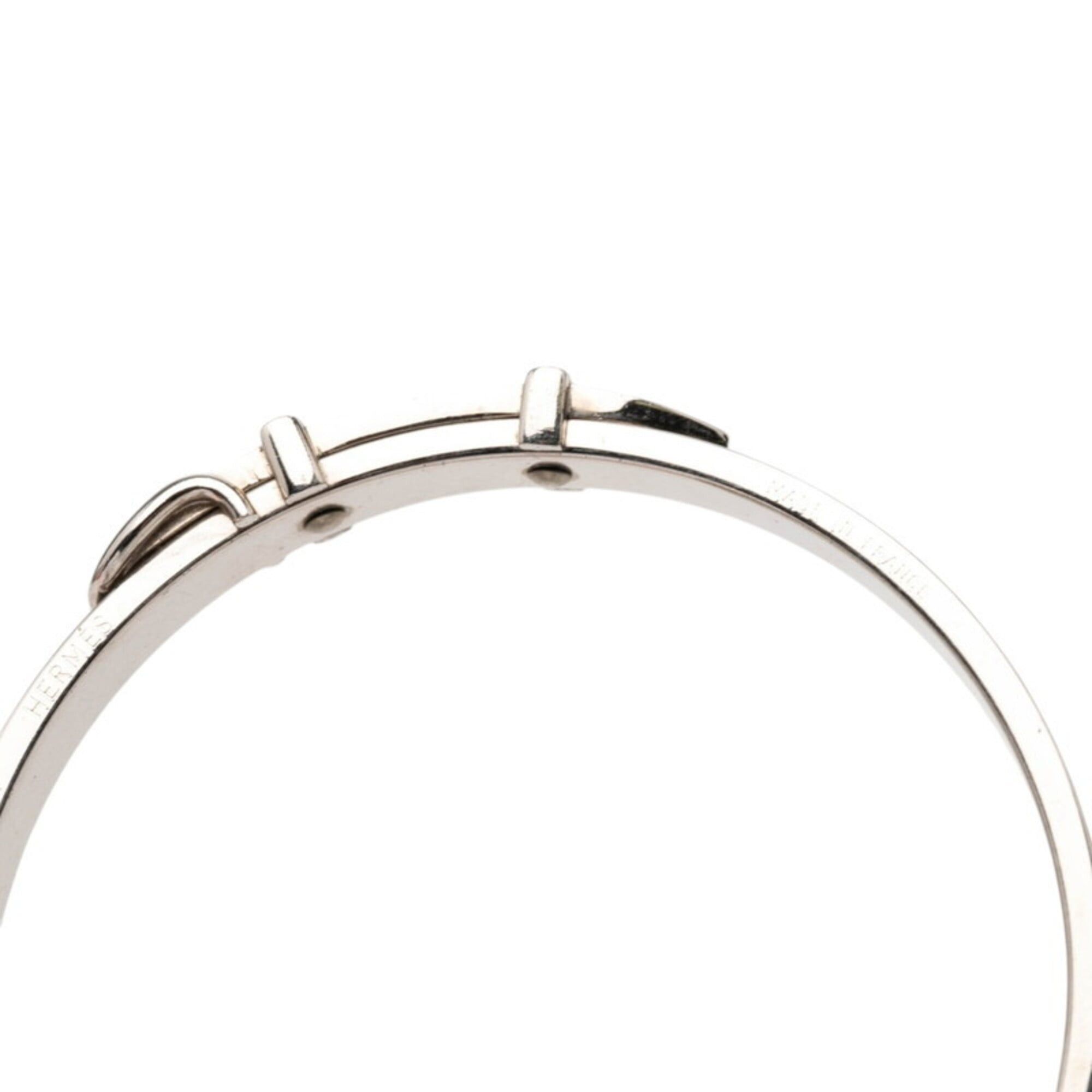 Hermes Hermes Belt Motif Bangle, Silver, Black Metal, Leather, Women's Size ONE SIZE - 5 Thumbnail