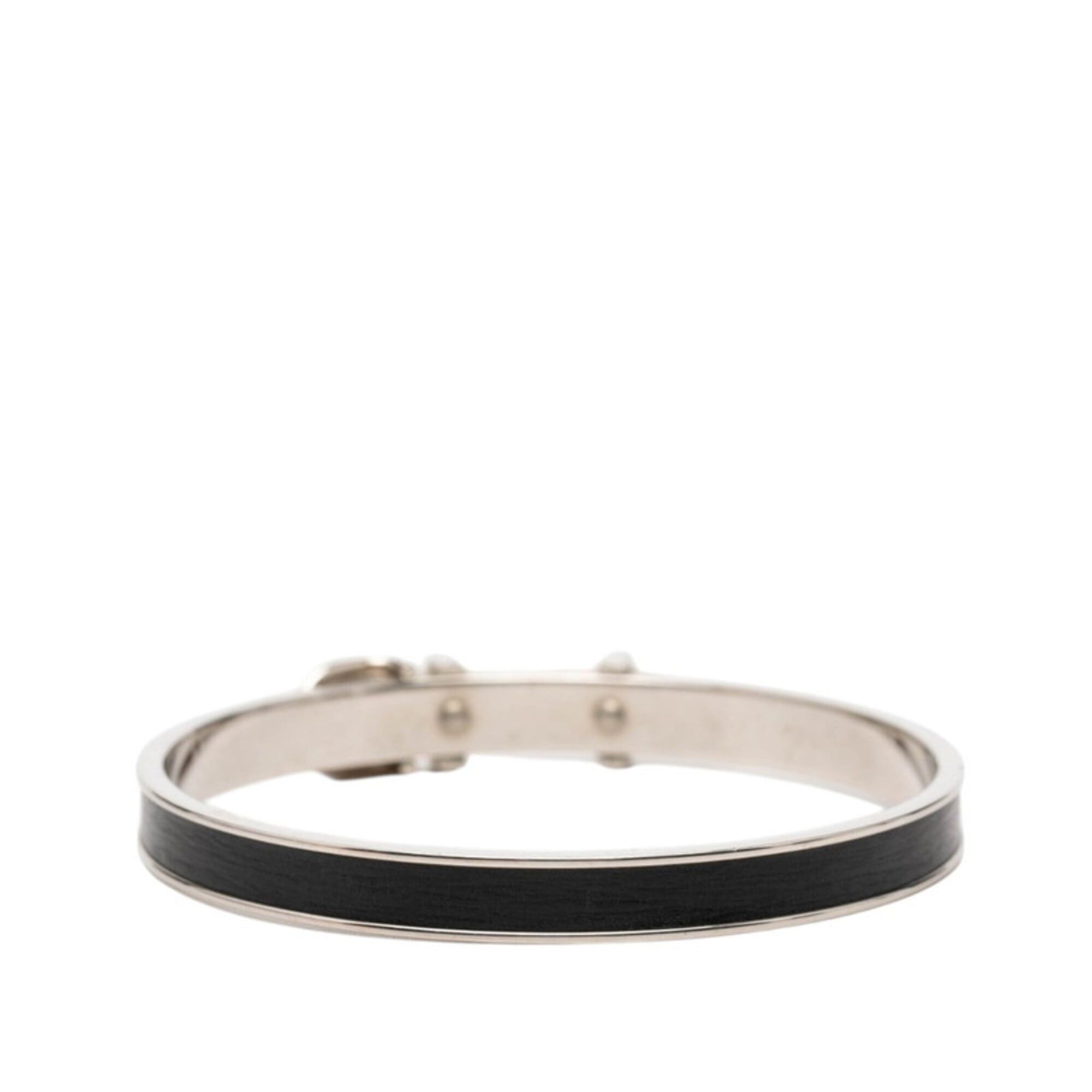 Hermes Hermes Belt Motif Bangle, Silver, Black Metal, Leather, Women's Size ONE SIZE - 3 Thumbnail