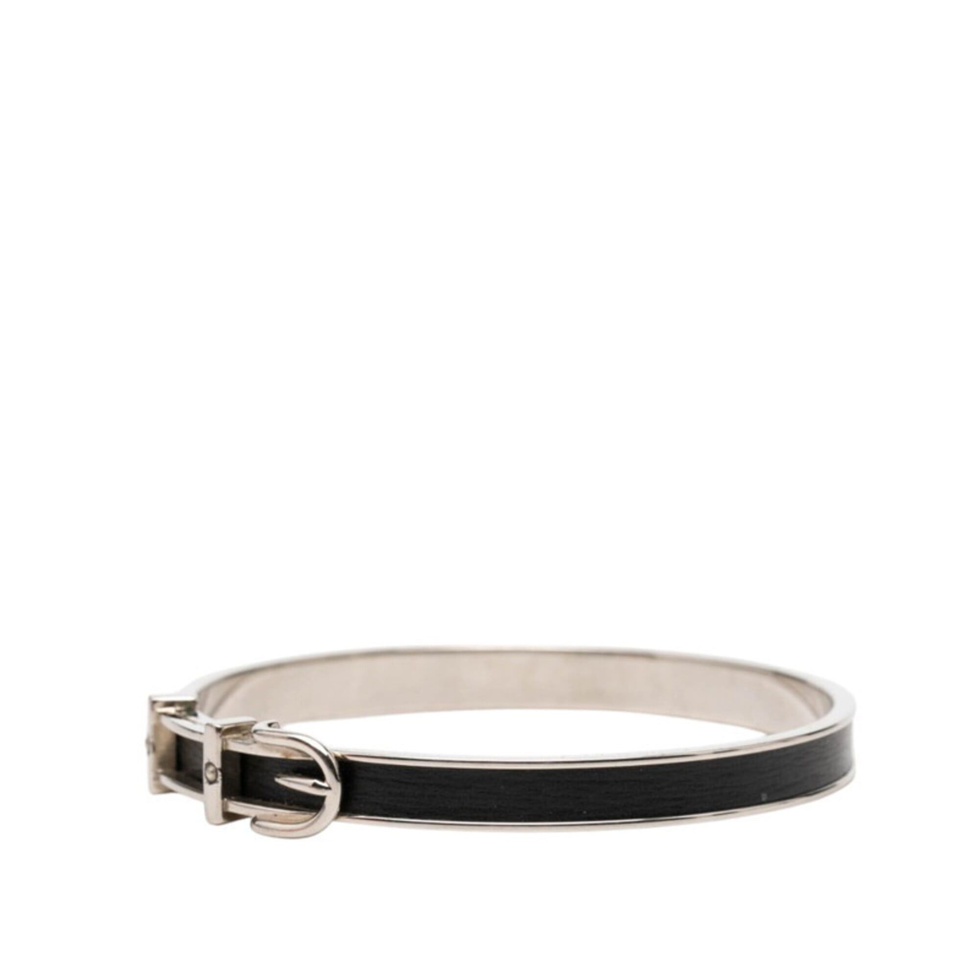Hermes Hermes Belt Motif Bangle, Silver, Black Metal, Leather, Women's Size ONE SIZE - 2 Thumbnail