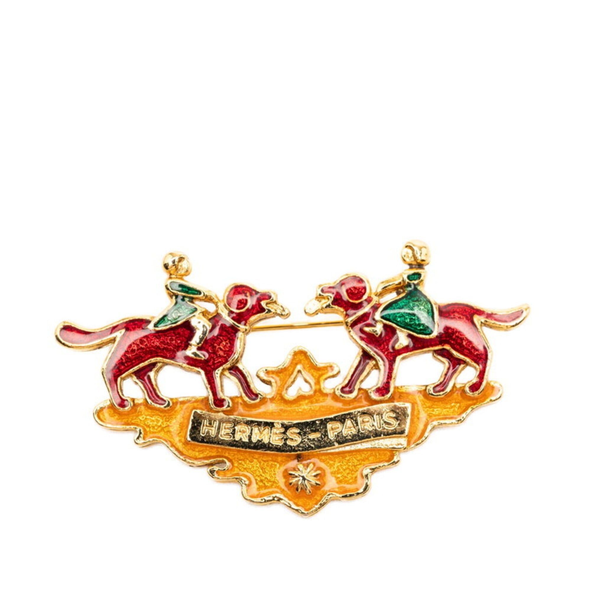 Hermes Hermes Girl and Dog Cloisonné Brooch, Gold Multicolor Plated, Women's Size ONE SIZE - 2 Thumbnail