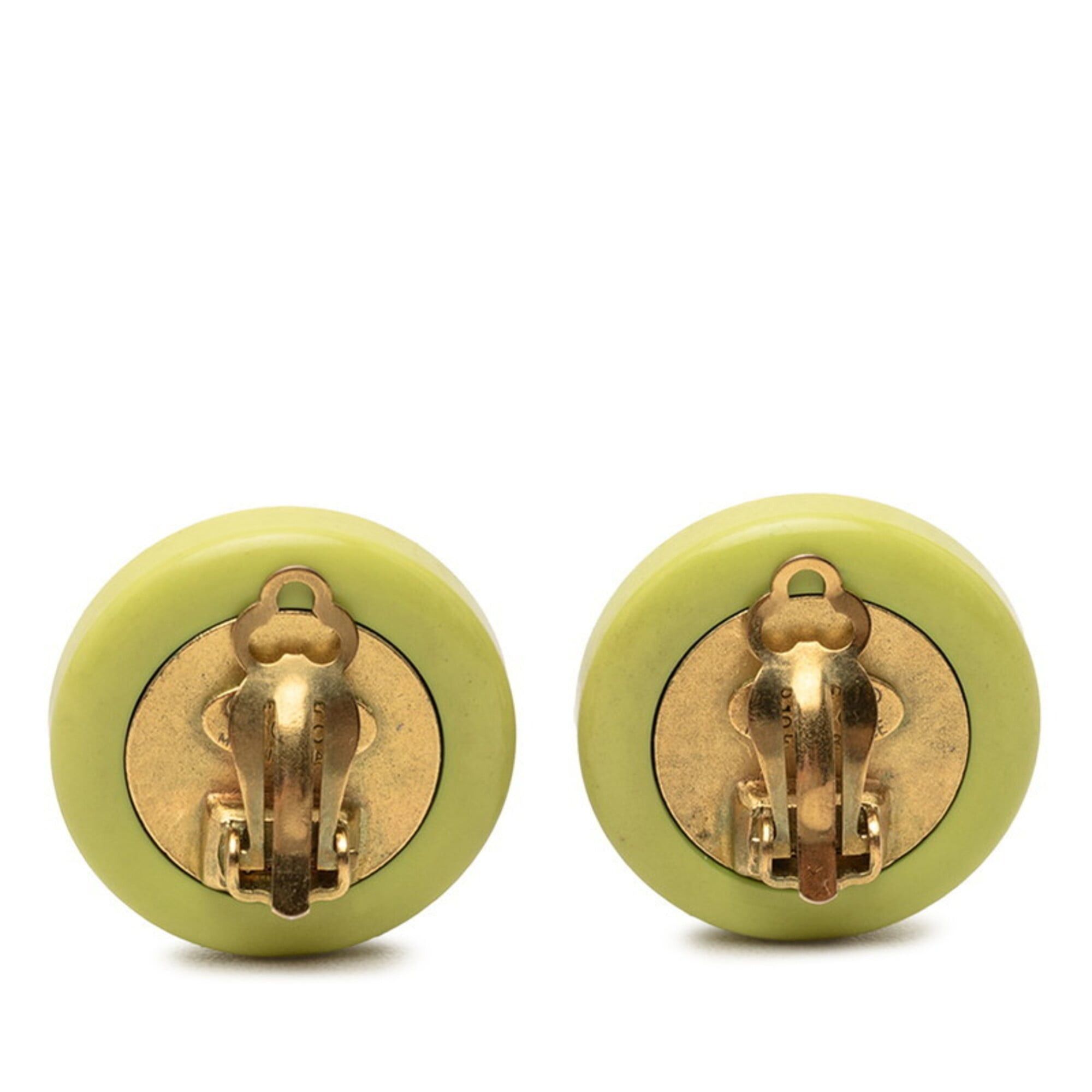 Chanel Chanel Coco Mark Mirror Earrings, Gold and Green Plated Plastic, Women's. Size ONE SIZE - 2 Thumbnail