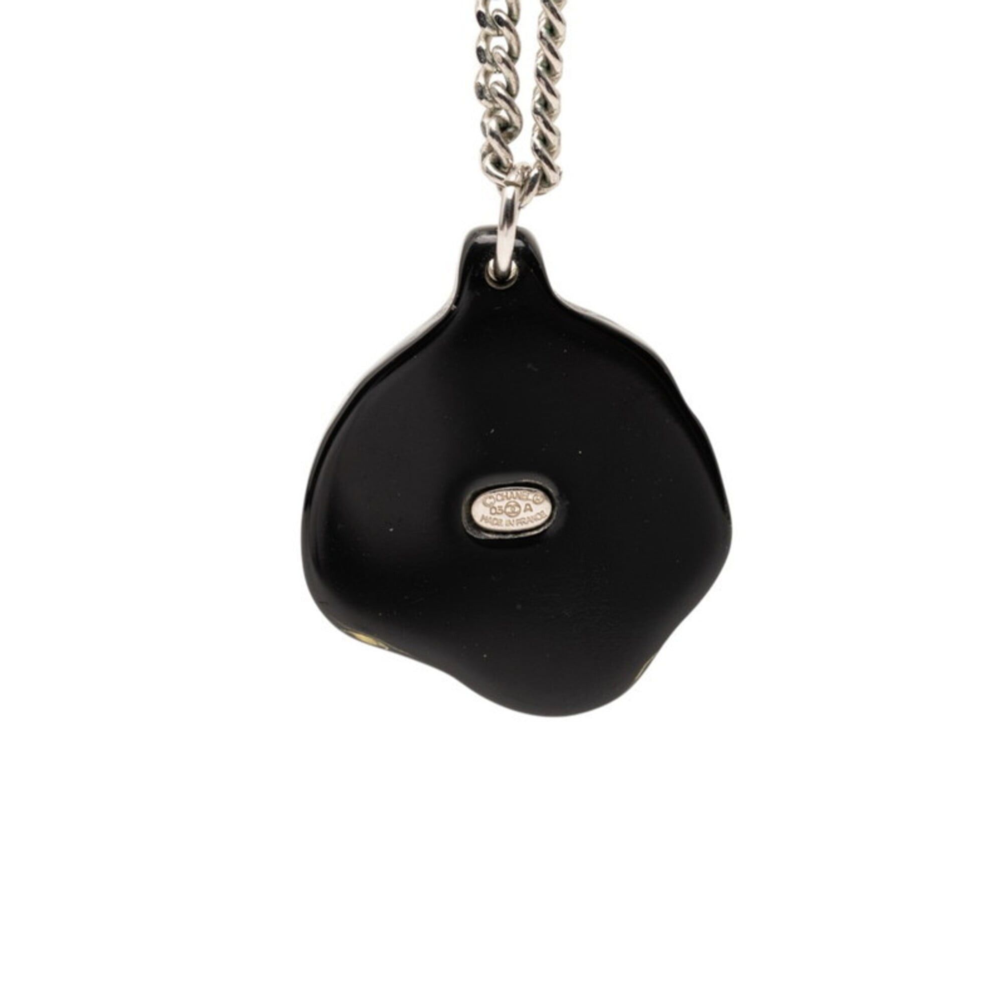 Chanel Chanel Coco Mark Rhinestone Camellia Necklace, Black, Silver, Plastic, Metal, Women's. Size ONE SIZE - 2 Thumbnail