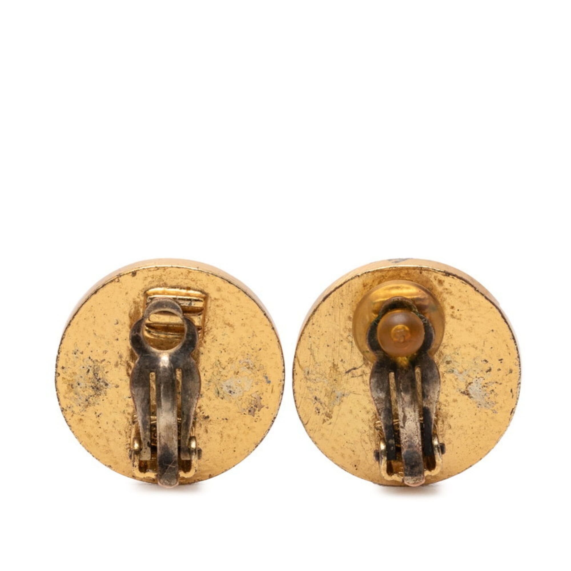 Chanel Chanel Coco Mark Round Earrings 01P Gold Black Plated Enamel Women's CHANEL Size ONE SIZE - 2 Thumbnail