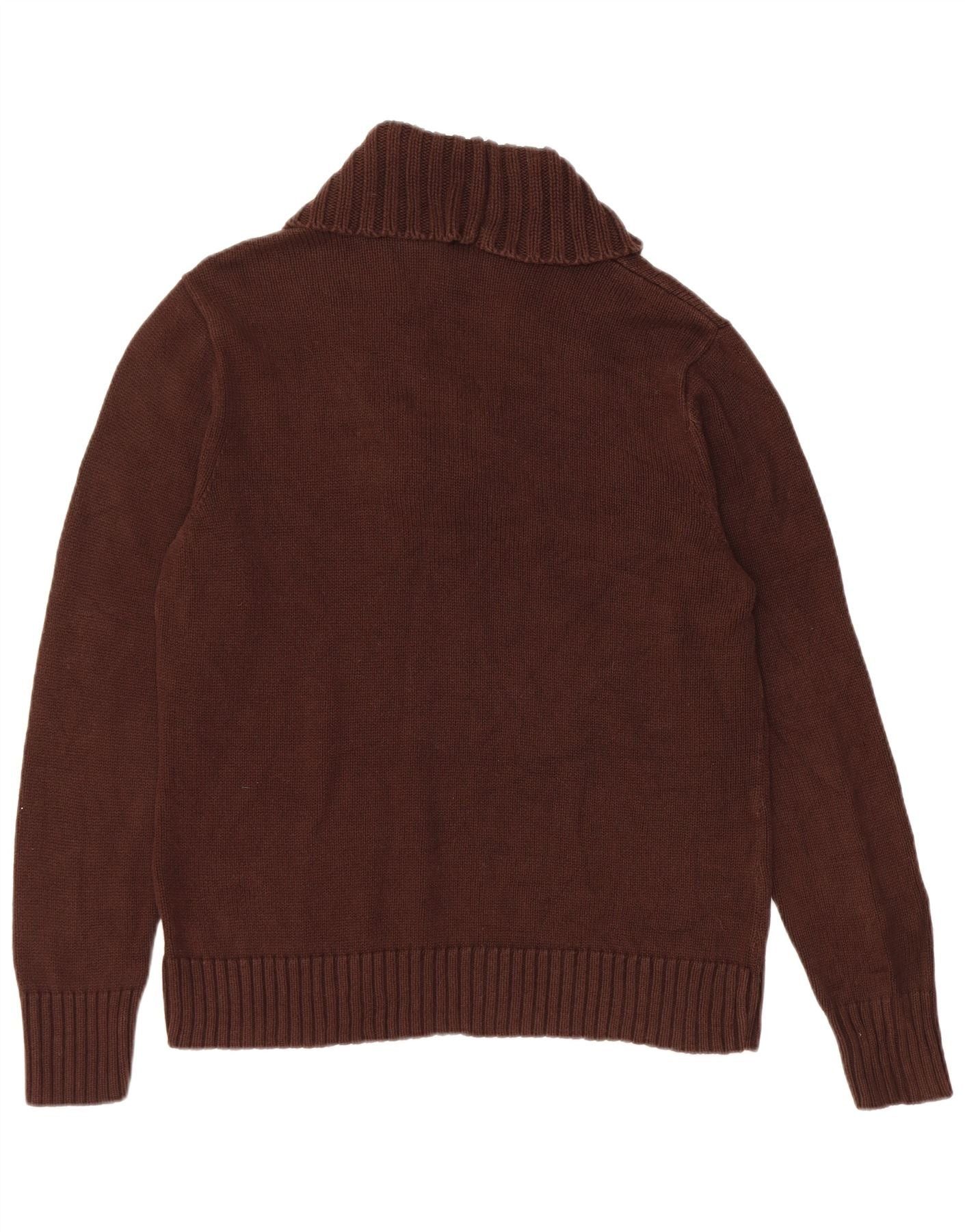 Ralph Lauren Womens Shawl Neck Jumper Sweater UK 18 XL Brown Cotton Size M / US 6-8 / IT 42-44 - 2 Thumbnail